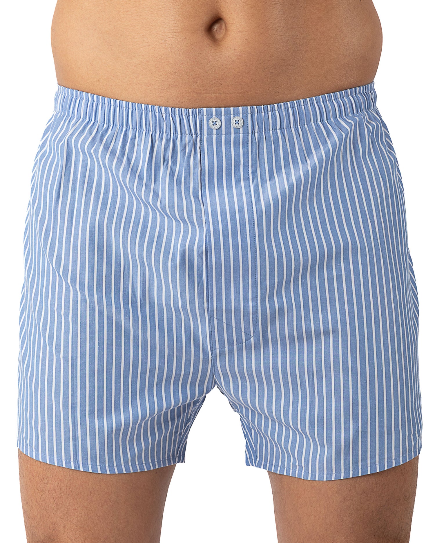 Lot de 2 caleçons en popeline de pur coton rayé bleu et marine uni 380.2