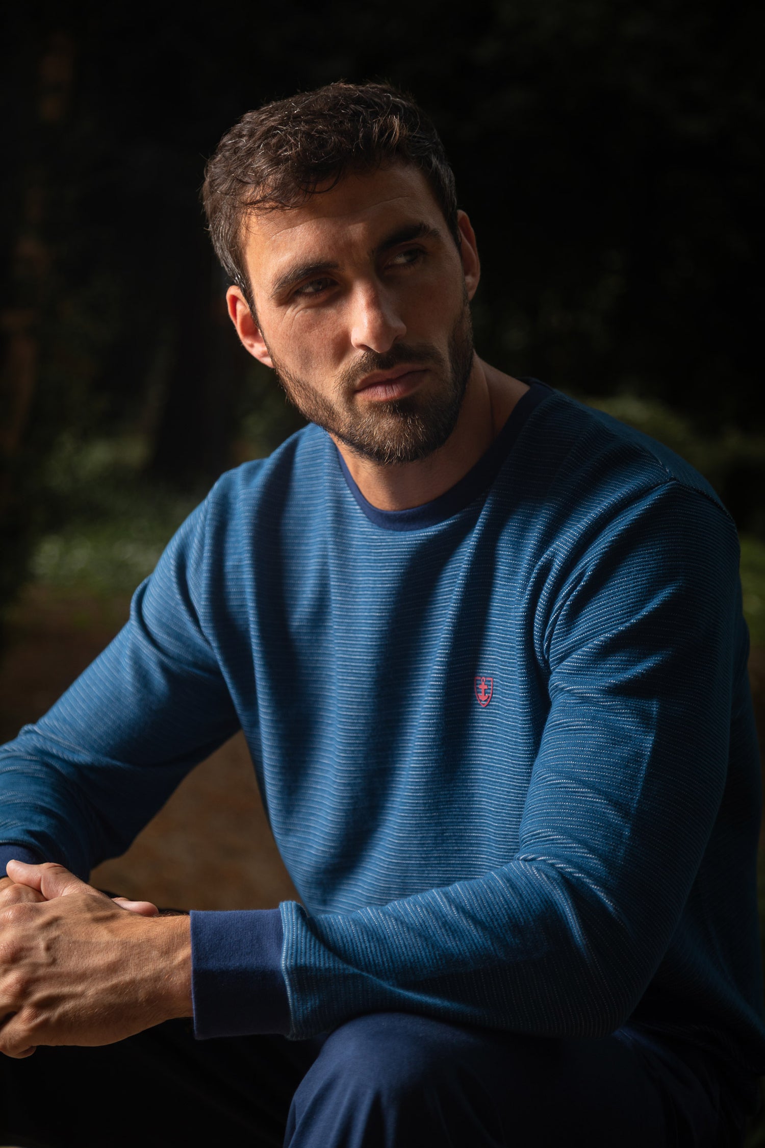 Pyjama homme Col rond maille jacquard en coton Bleu H416