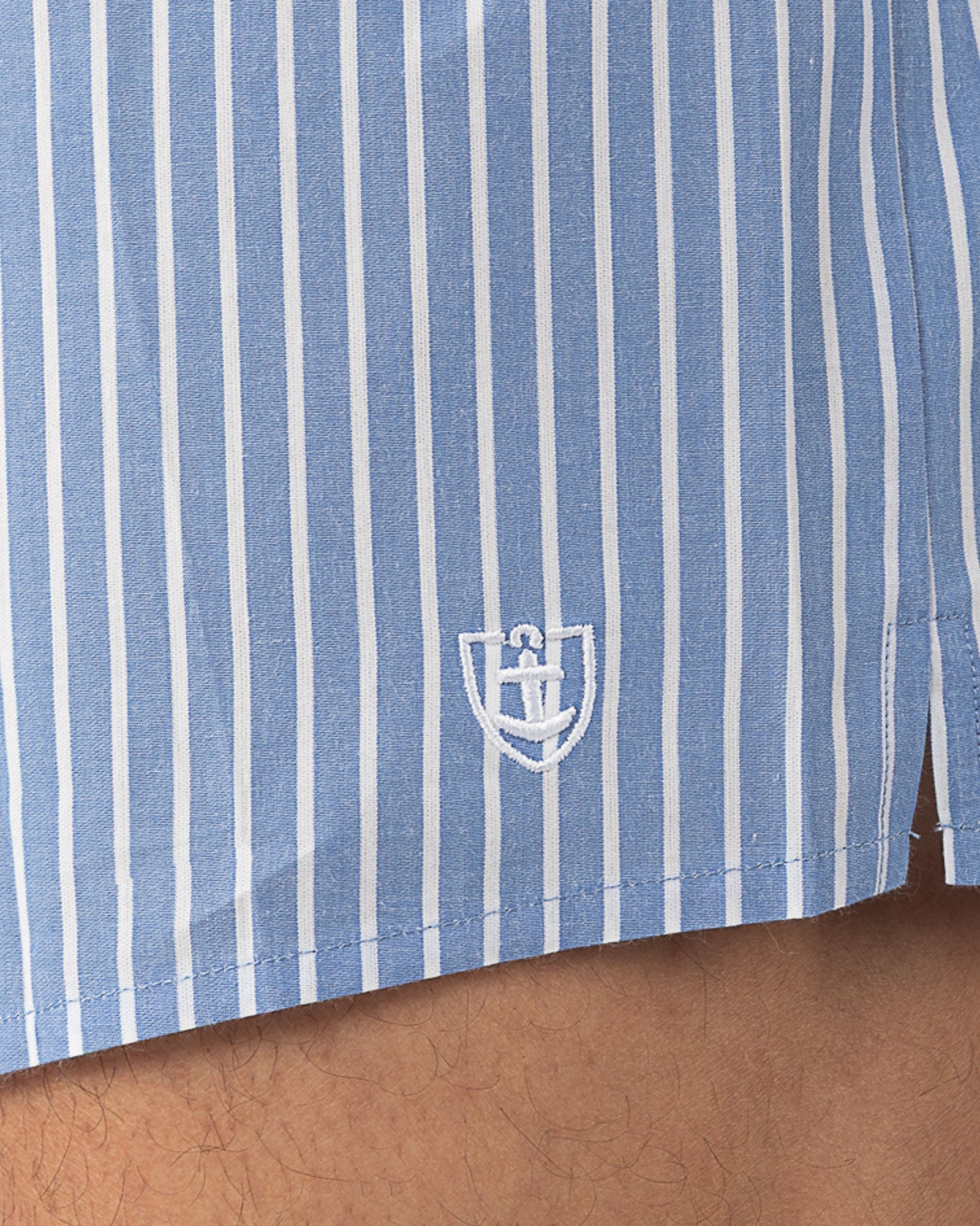 Lot de 2 caleçons en popeline de pur coton rayé bleu et marine uni 380.2