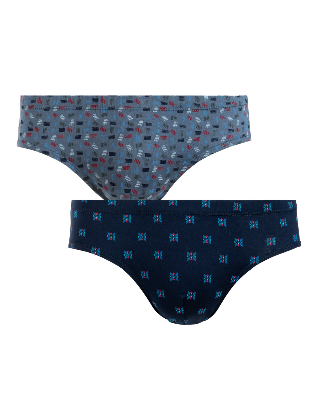 Lot x2 Slips taille basse mercerisés et imprimés Marine et Gris J110.2