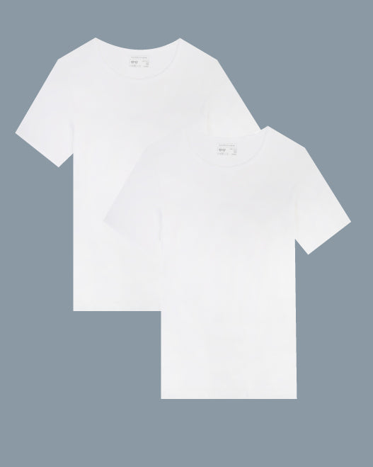 Pack de 2 T-shirts col rond blanc en coton Côtes Fines - 544.2