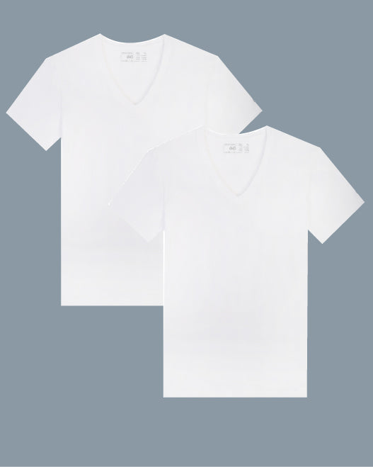 Pack de 2 Tee-shirts col V blanc en Coton Stretch 6009.2