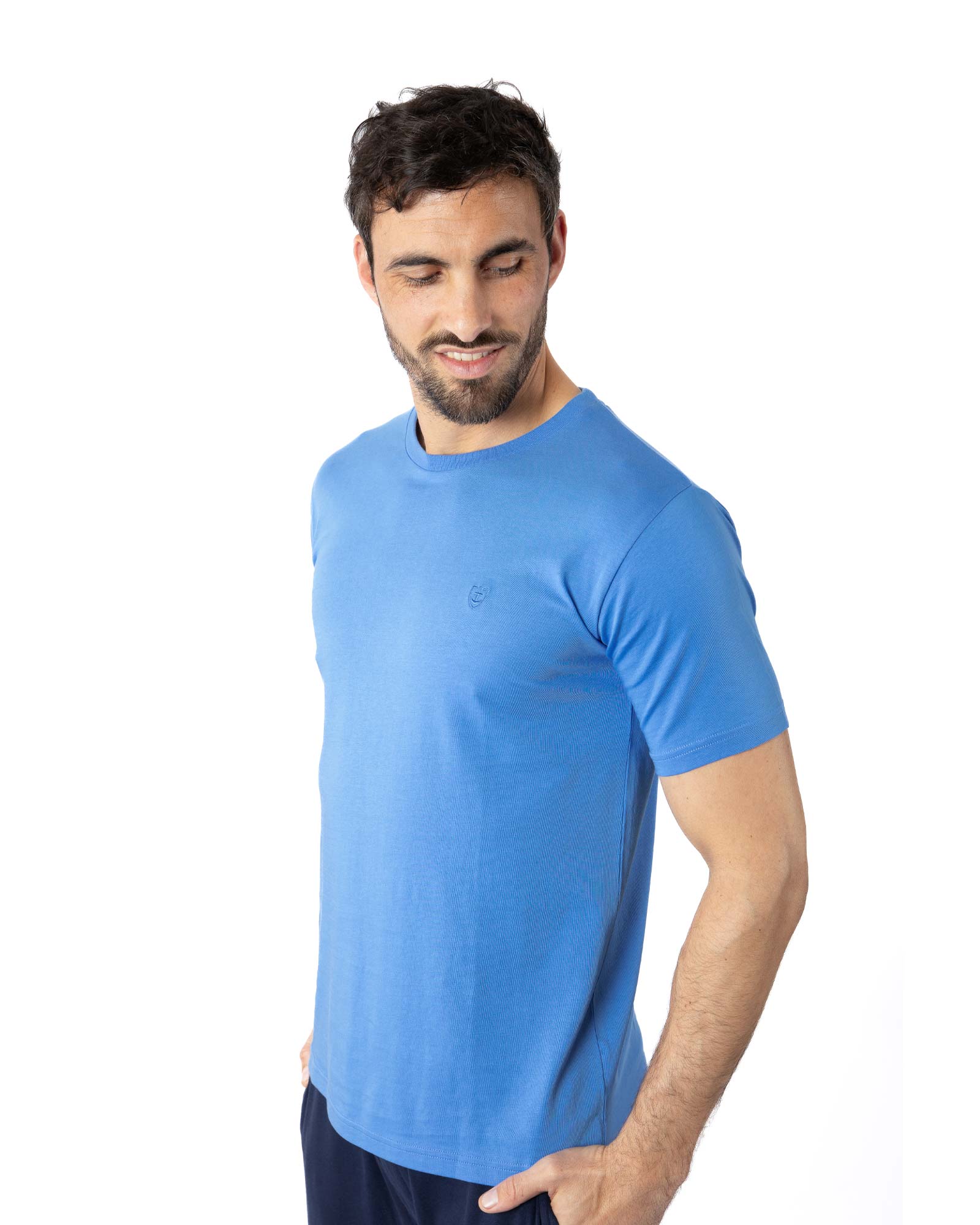 T-shirt en Jersey de Pur Coton Peigné BLEU MER 6083