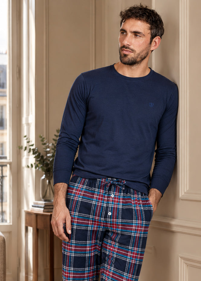 T-shirt en Jersey de Pur Coton Peigné Bleu Marine 6089