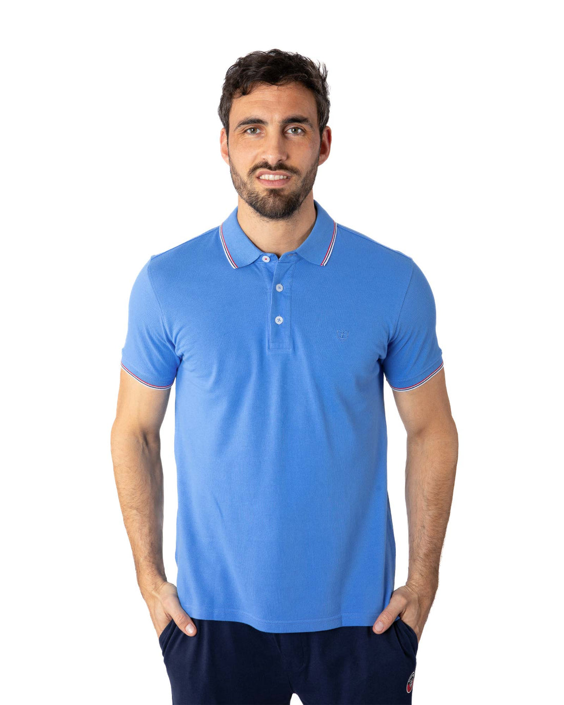 Polo en Piqué de Pur Coton double fil BLEU MER 6092