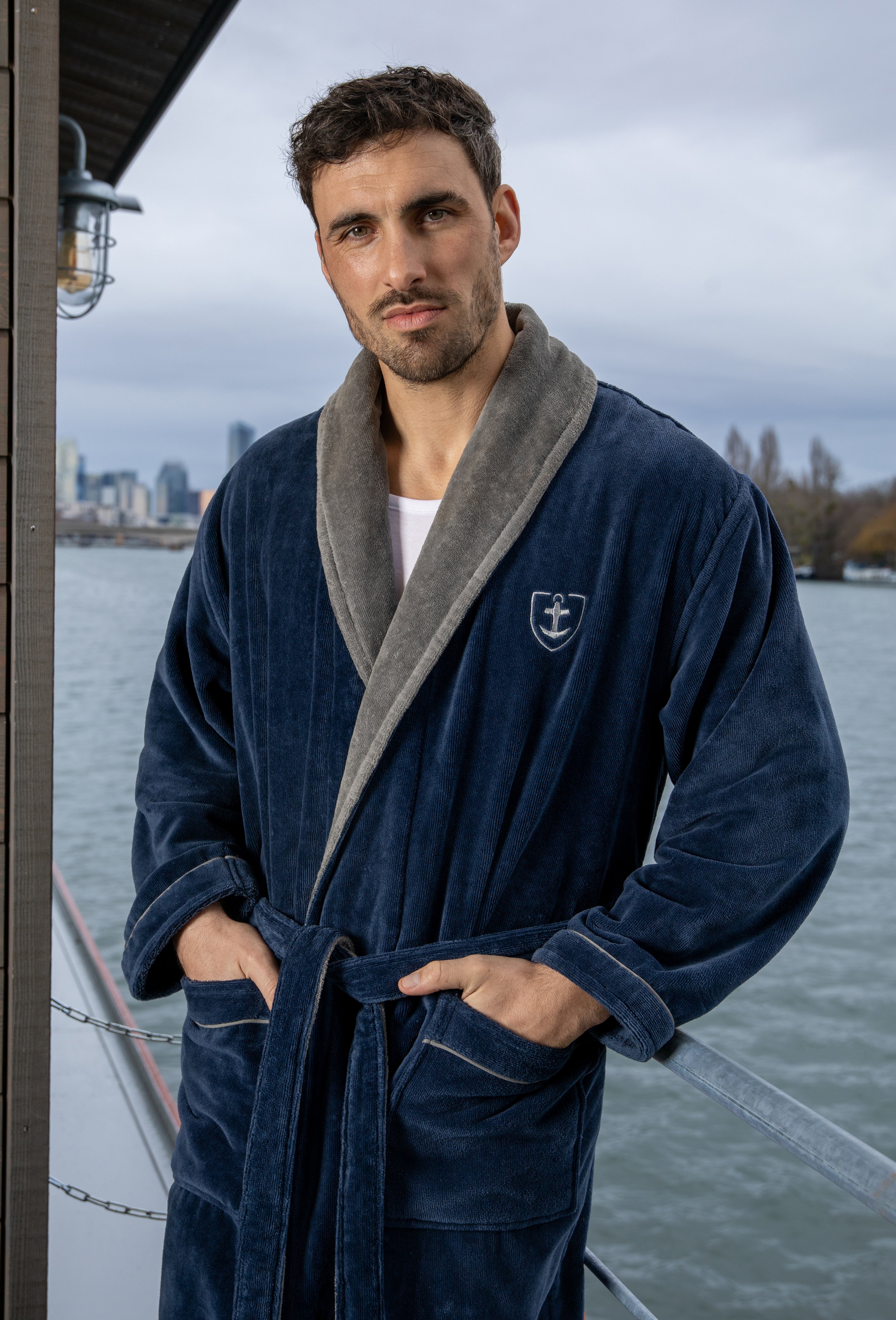 Peignoir de Bain Homme Bicolore en Velours 100% Coton 7030