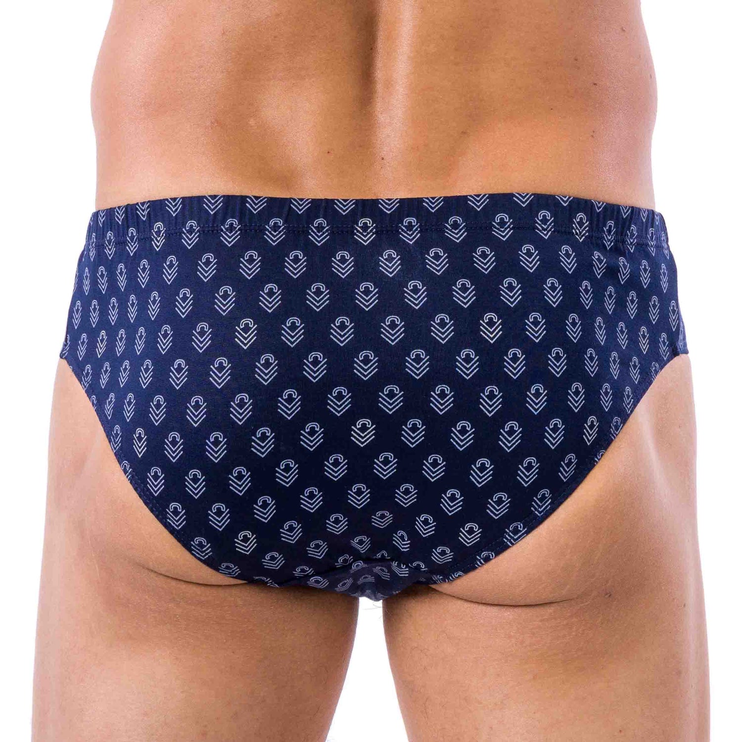 Pack of 2 Low-Rise Briefs in Mercerized Cotton Jersey Printed BLUE STRIPE and NAVY LOGO
