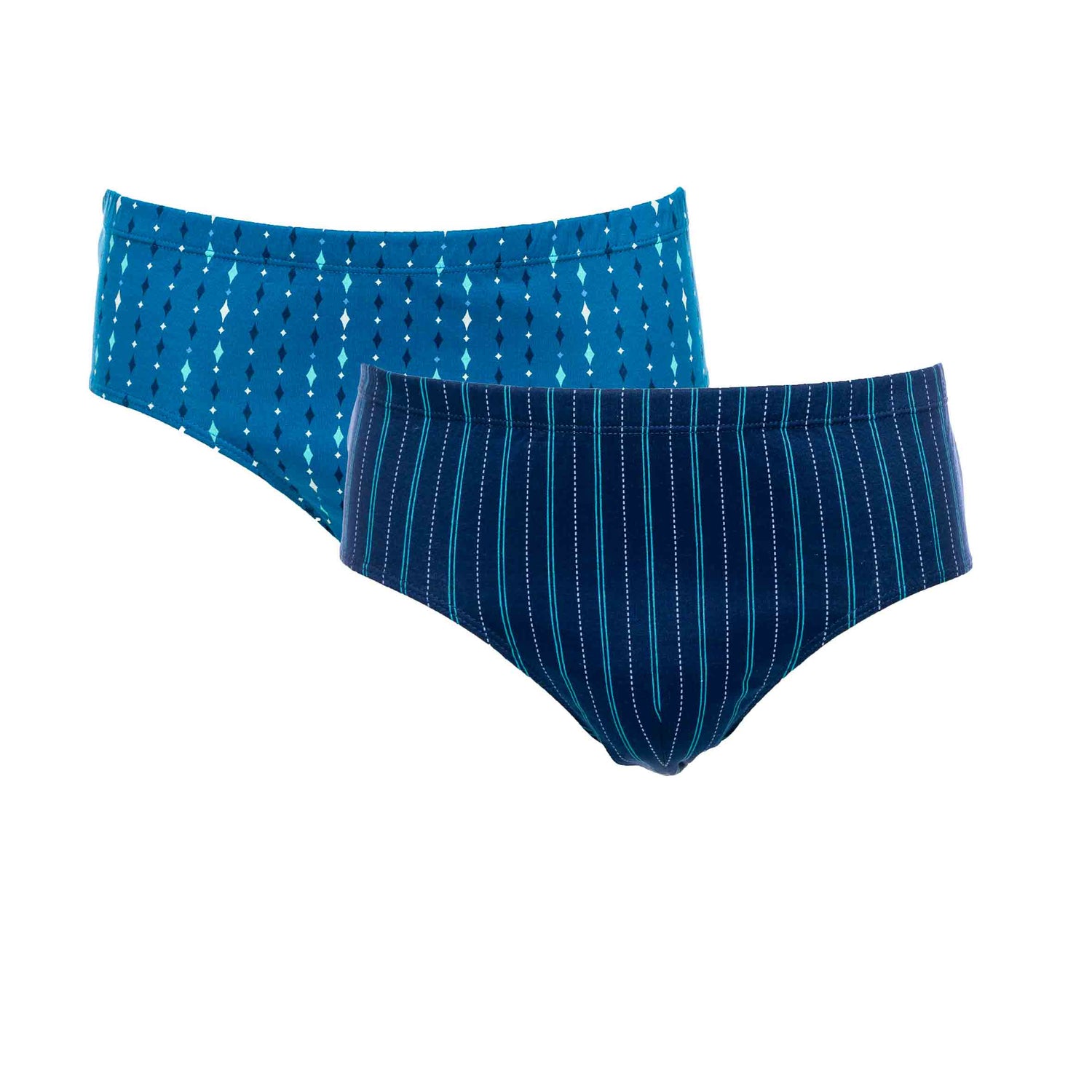Pack of 2 HIGH Waist Briefs in Mercerized Cotton Jersey with NAVY STRIPE and BLUE Print
