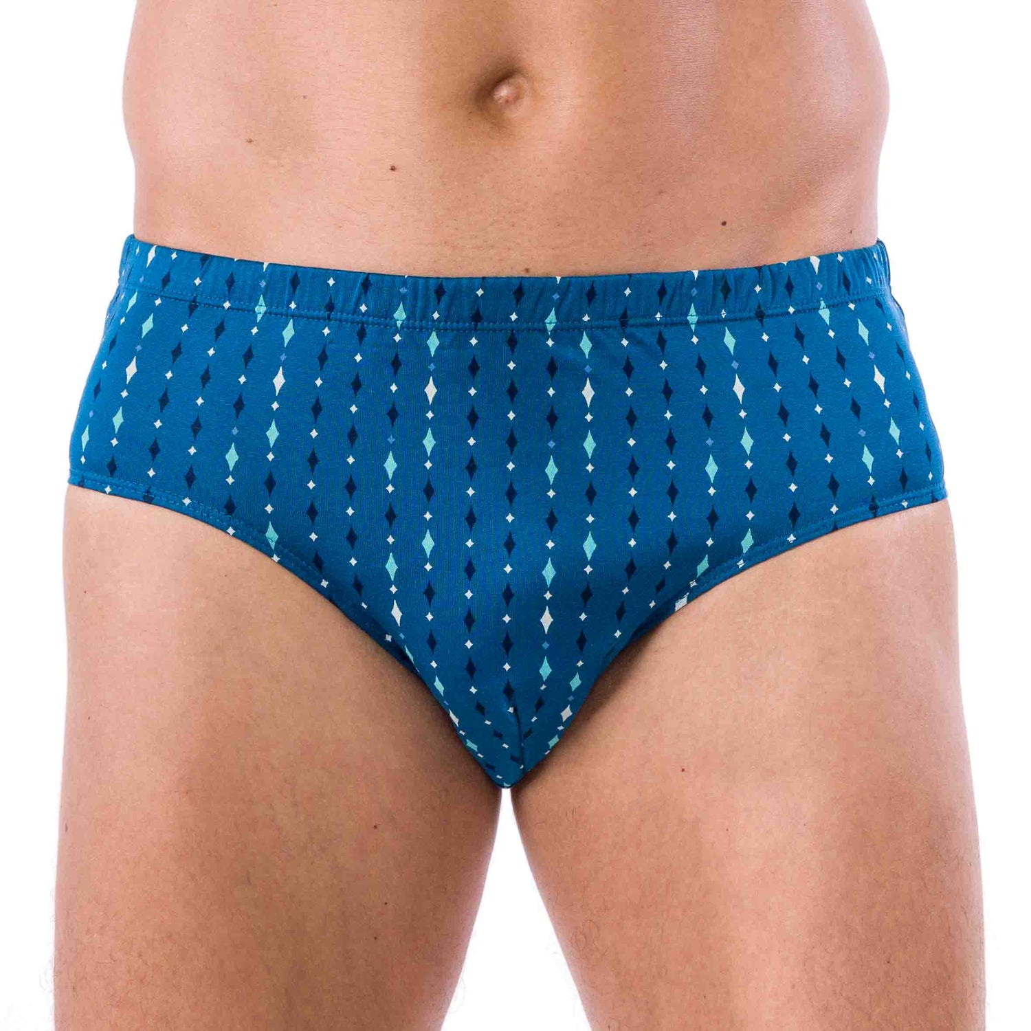 Pack of 2 HIGH Waist Briefs in Mercerized Cotton Jersey with NAVY STRIPE and BLUE Print