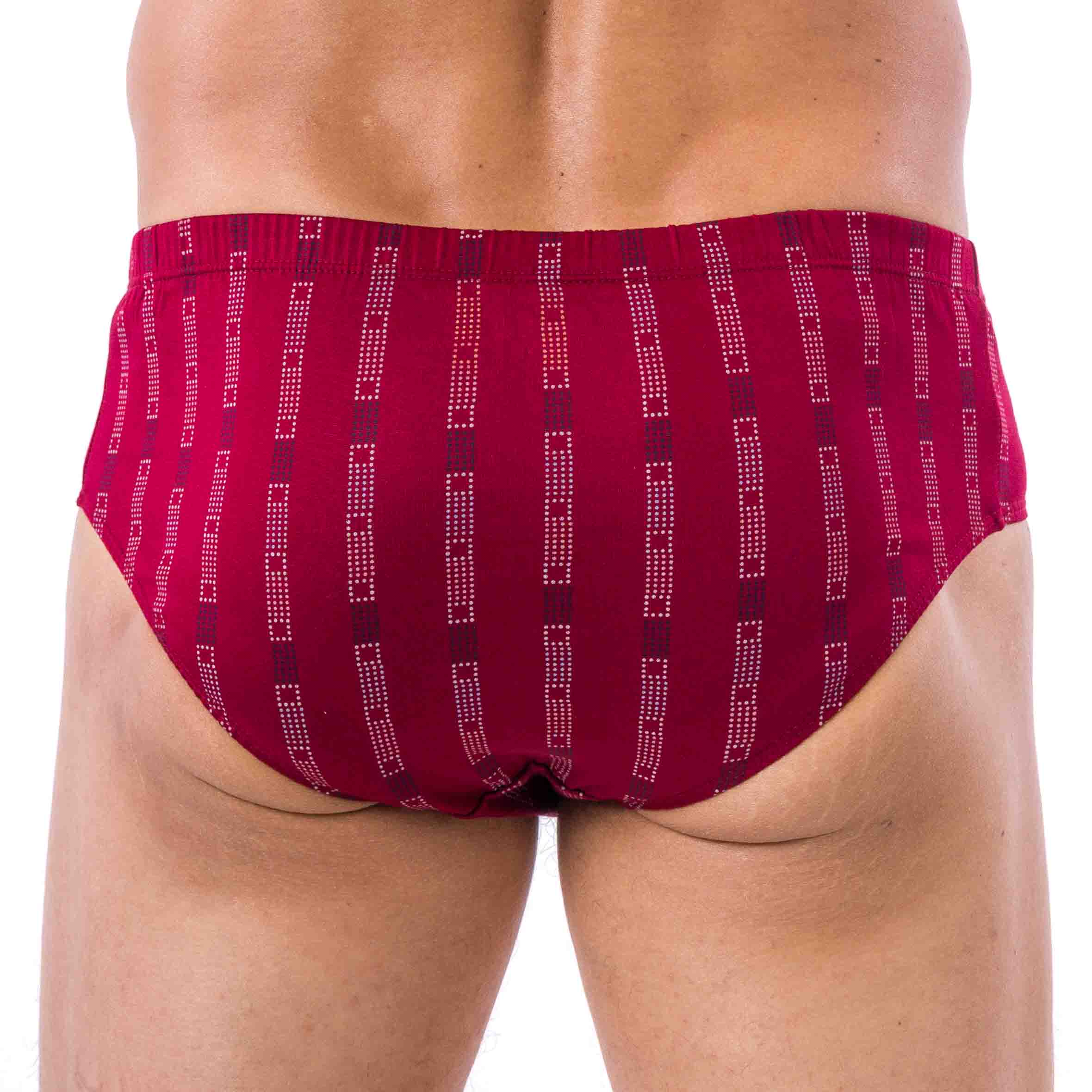 Pack of 2 HIGH Waist Briefs in Mercerized Cotton Jersey Printed NAVY PATTERN and BURGUNDY STRIPE