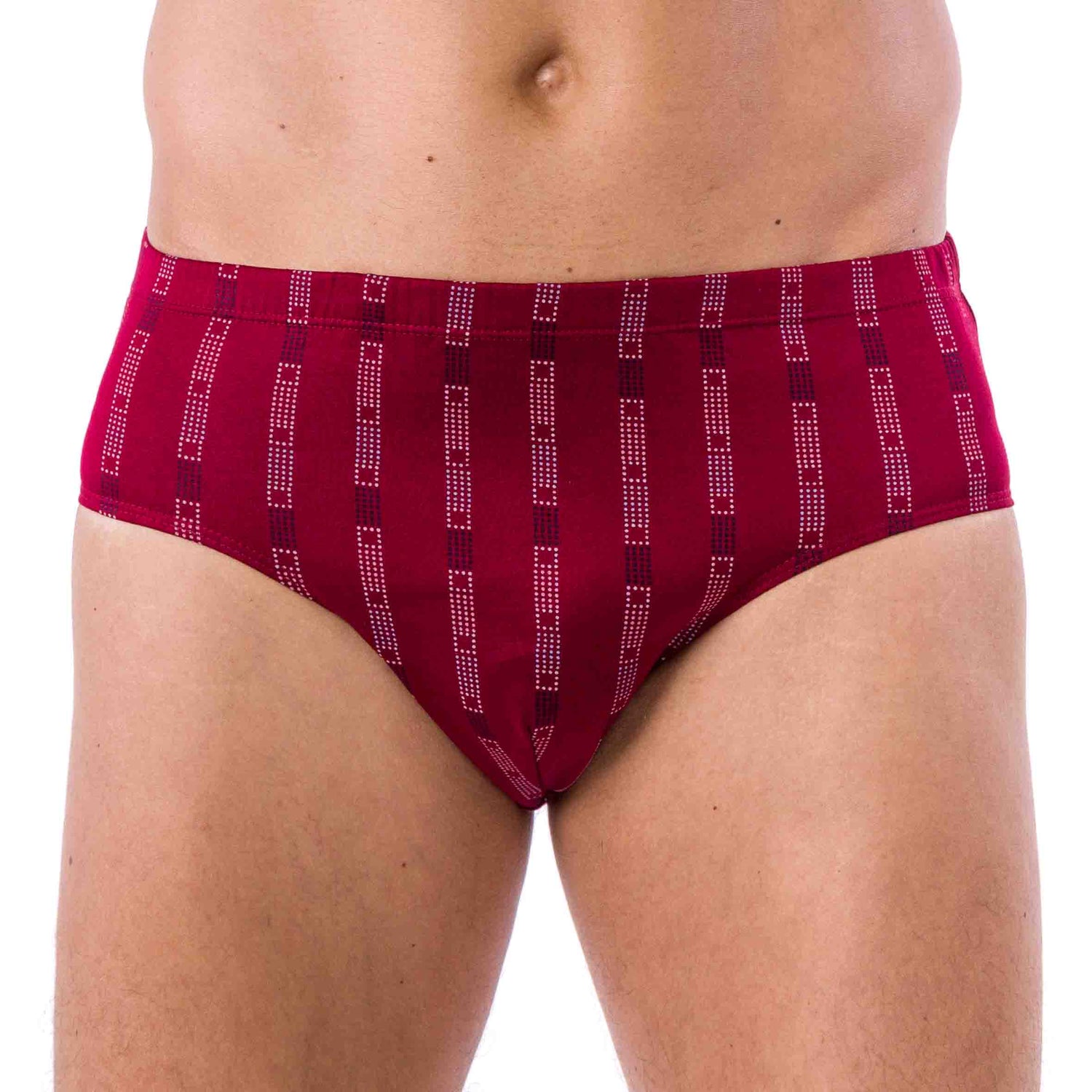 Pack of 2 HIGH Waist Briefs in Mercerized Cotton Jersey Printed NAVY PATTERN and BURGUNDY STRIPE