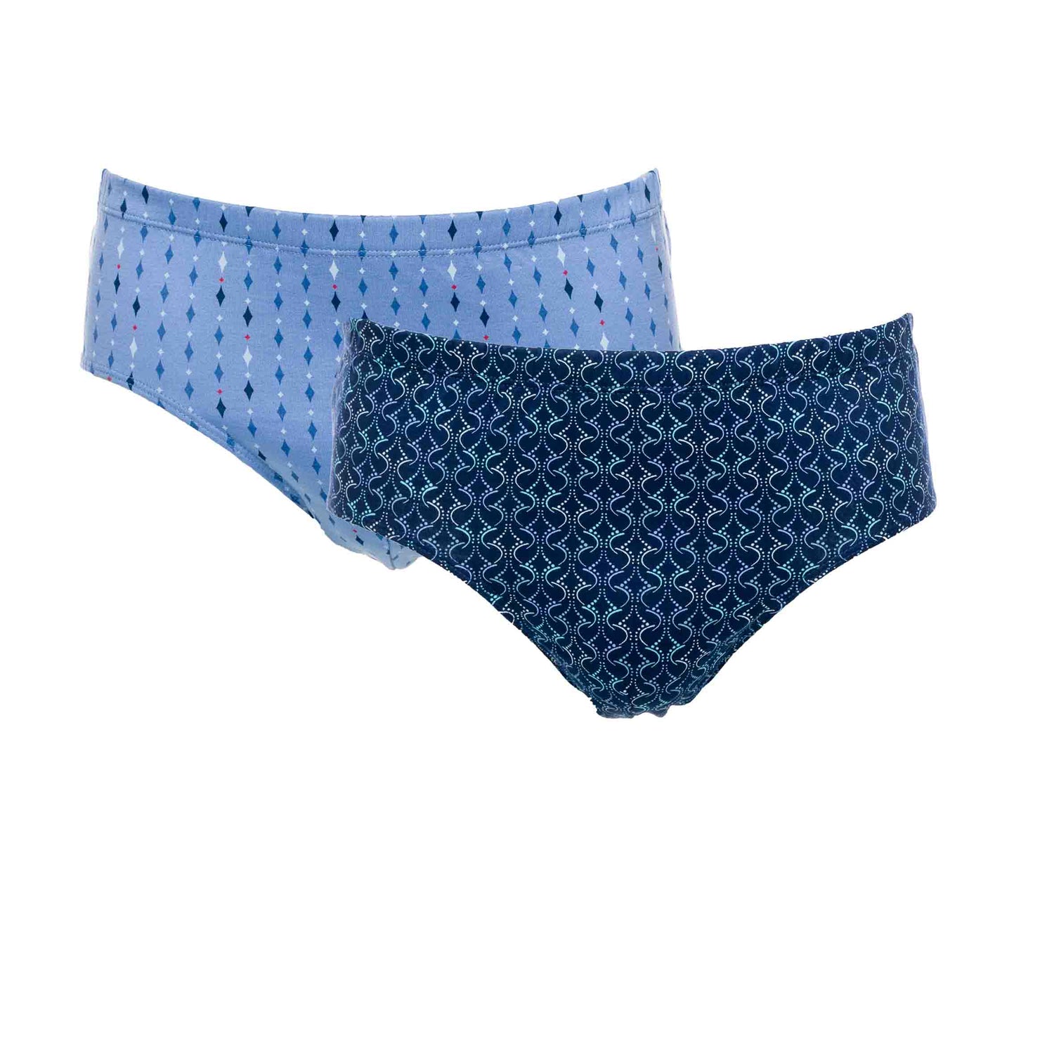 Pack of 2 HIGH Waist Briefs in Mercerized Cotton Jersey with RETRO NAVY and BLUE Print