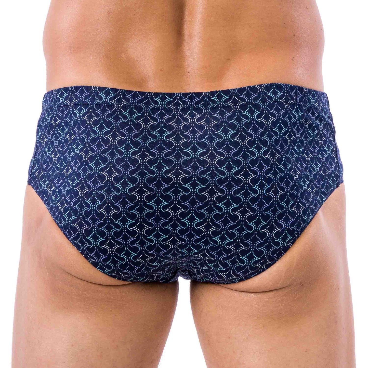 Pack of 2 HIGH Waist Briefs in Mercerized Cotton Jersey with RETRO NAVY and BLUE Print