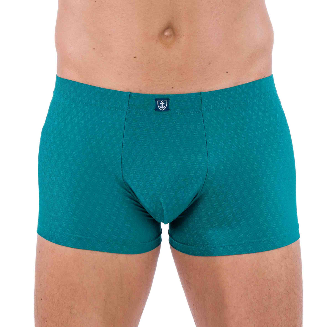 Shorty Ceinture Enrobée en Microfibre Motif Jacquard Bleu Pétrole D200