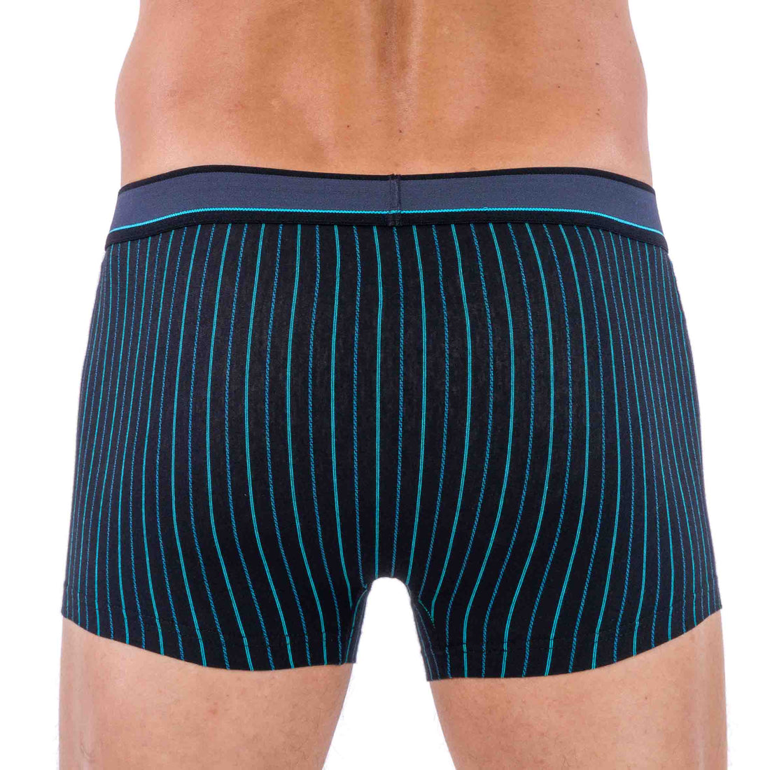 Shorty avec Ceinture rapportée en Microfibre Rayée Bleu Marine D204