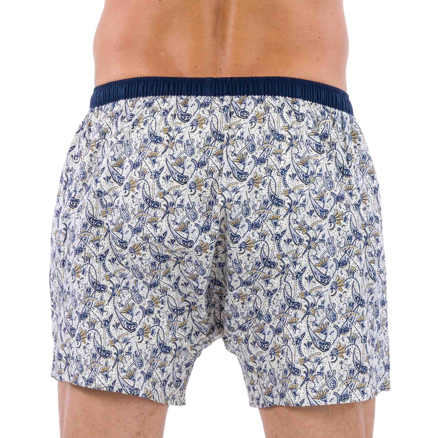 Pack of 2 Blue Pure Cotton Poplin Boxer Shorts with Paisley and Navy Patterns
