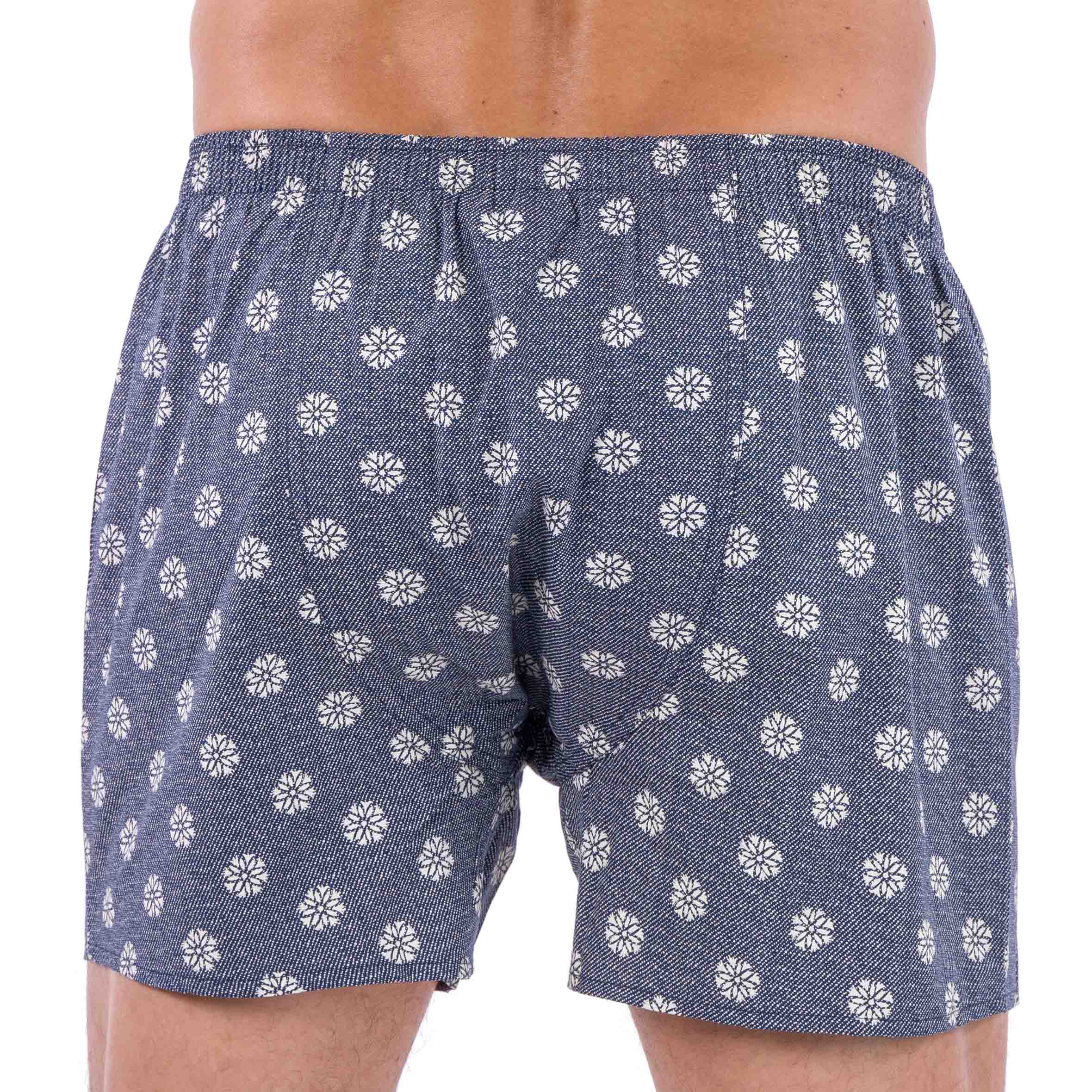Boxer shorts with inner briefs in Pure Cotton Poplin printed Navy FLORAL