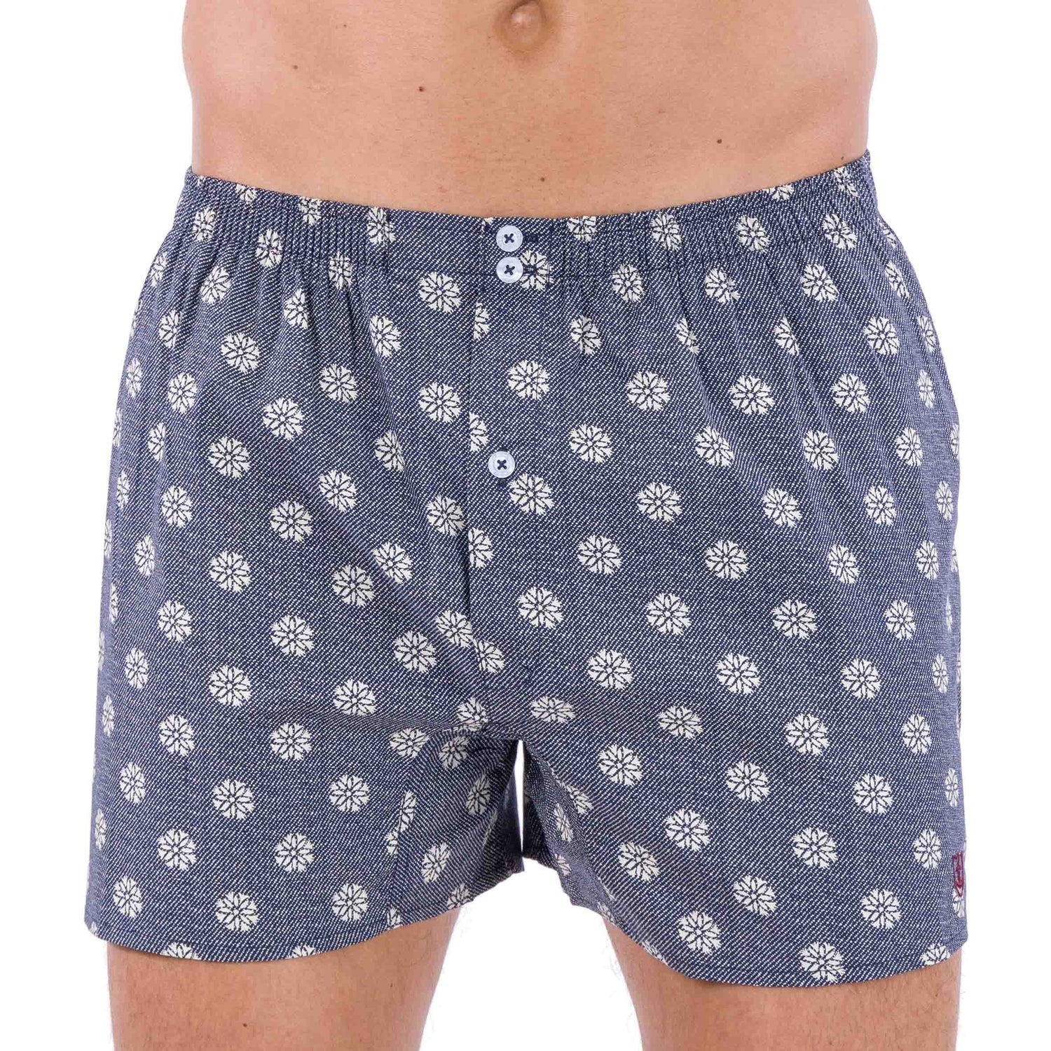 Boxer shorts with inner briefs in Pure Cotton Poplin printed Navy FLORAL