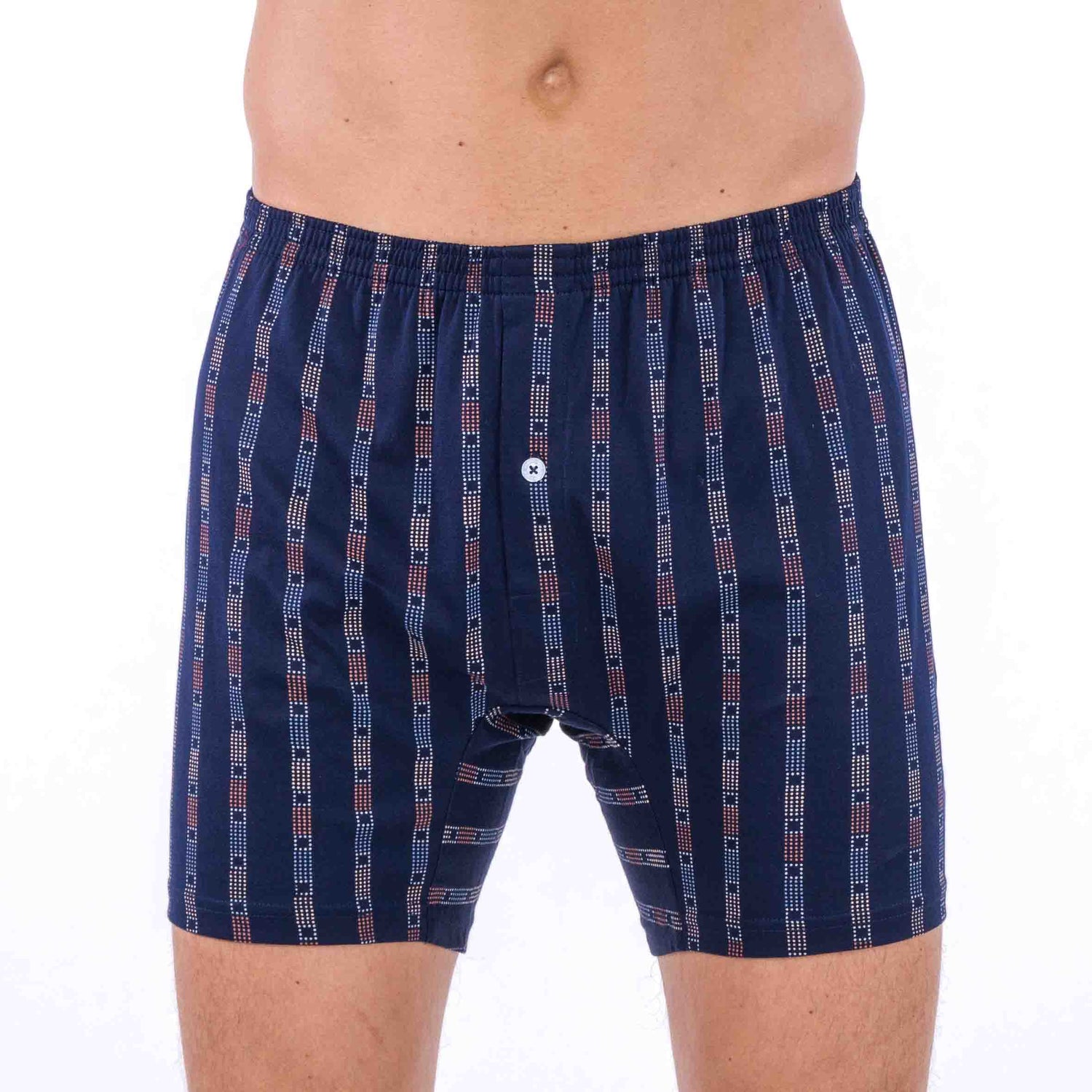 Boxer Shorts in Mercerized Cotton Jersey Printed NAVY STRIPE