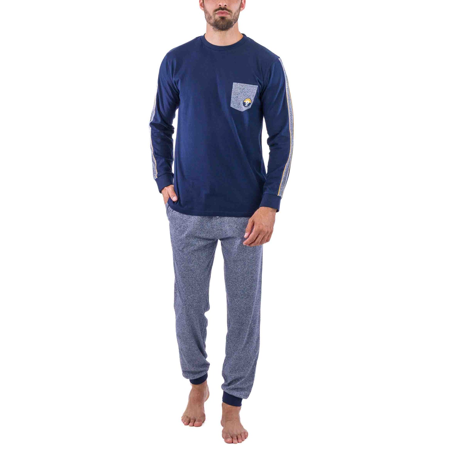 Pyjama Col Rond en Jersey de Coton Bleu Marine et effet chiné