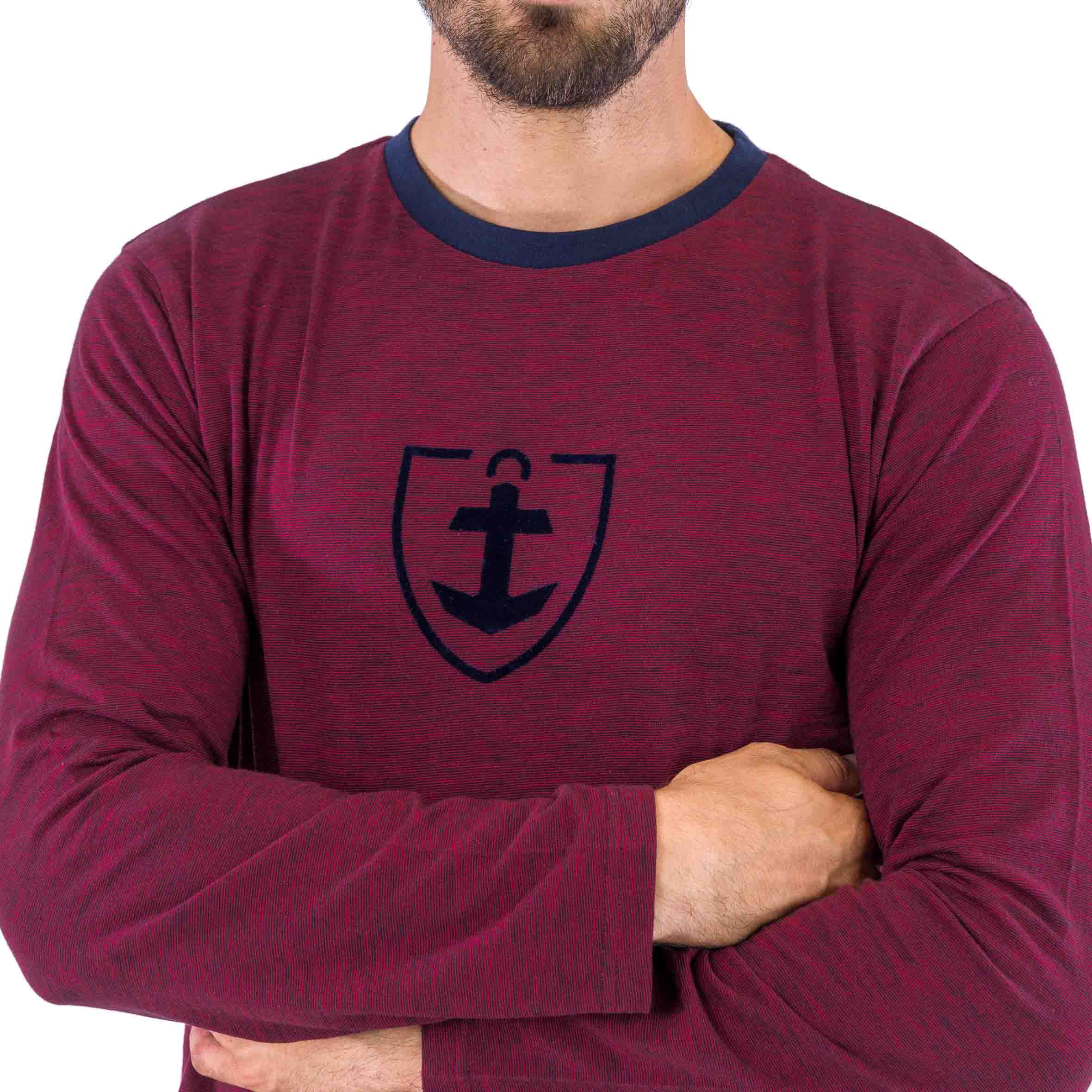 Round Neck Pajamas in Burgundy and Navy Cotton Jersey