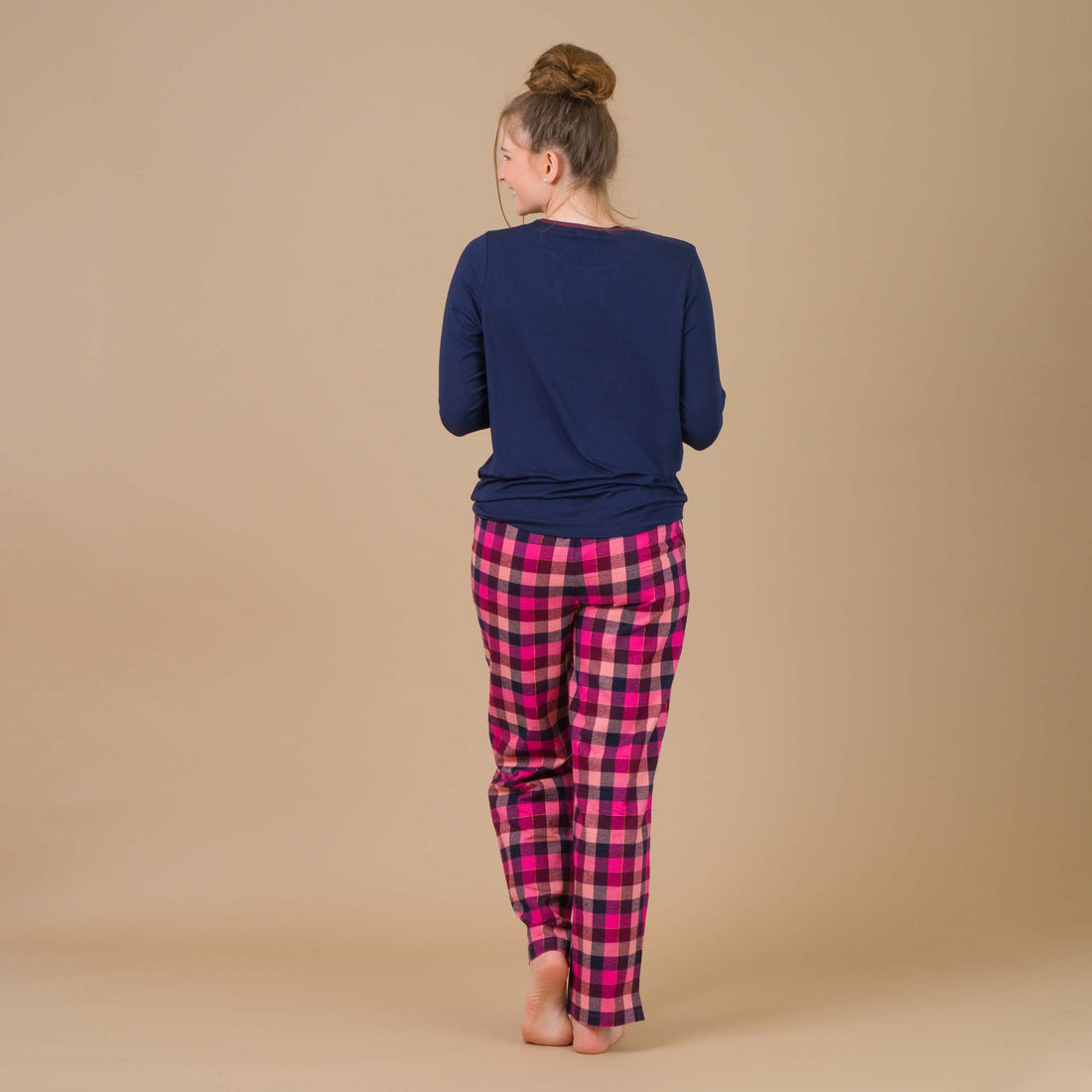 Pyjama Femme Col rond en Maille Micromodal Stretch et flanelle MARINE