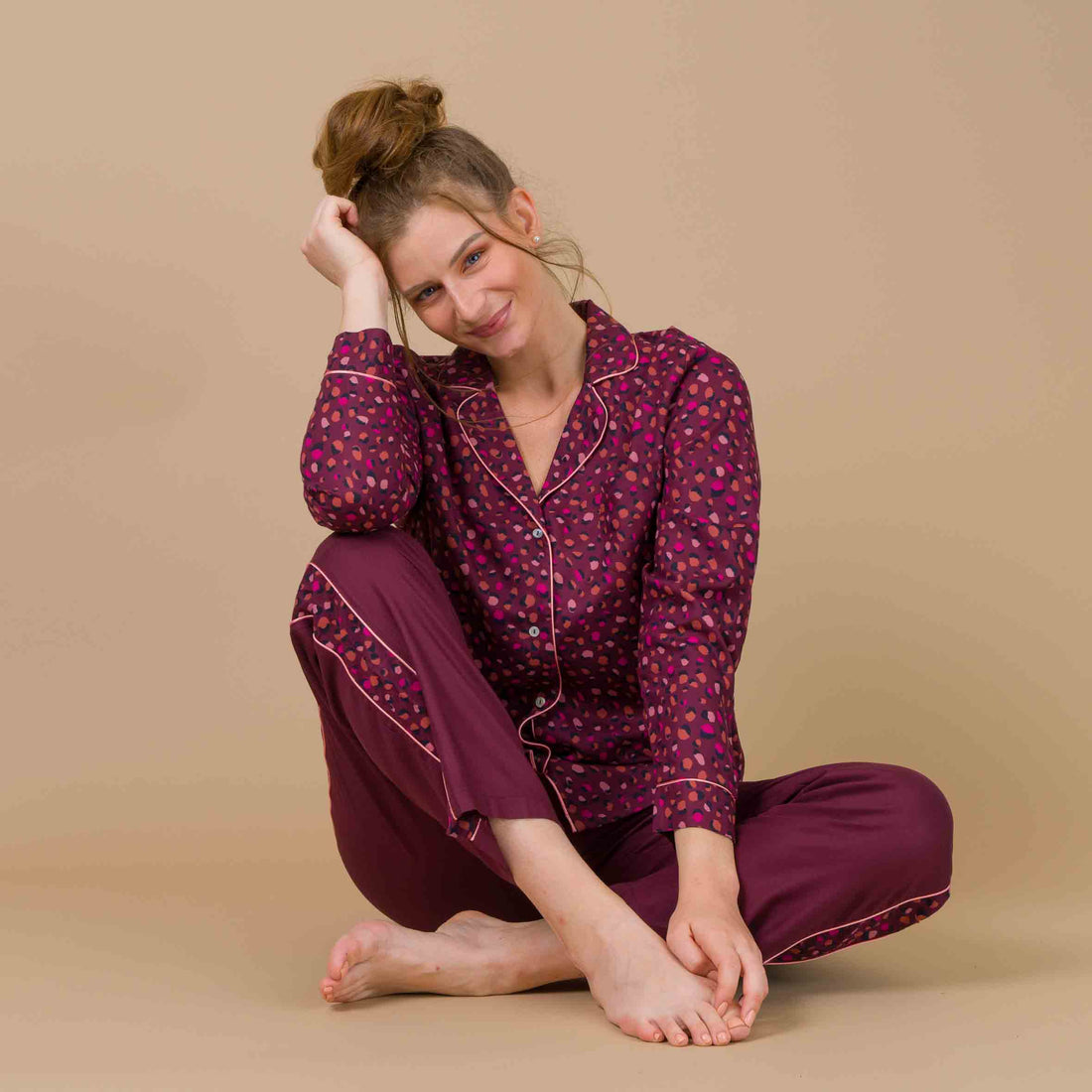 Pyjama Femme Boutonné en Viscose Imprimée SANGRIA DF423