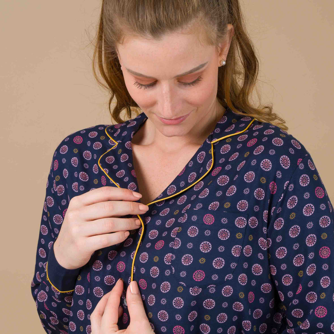 Pyjama Femme Boutonné en Viscose Imprimée MARINE DF425