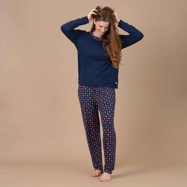Pyjama Femme Col Rond en Maille Micromodal Stretch MARINE