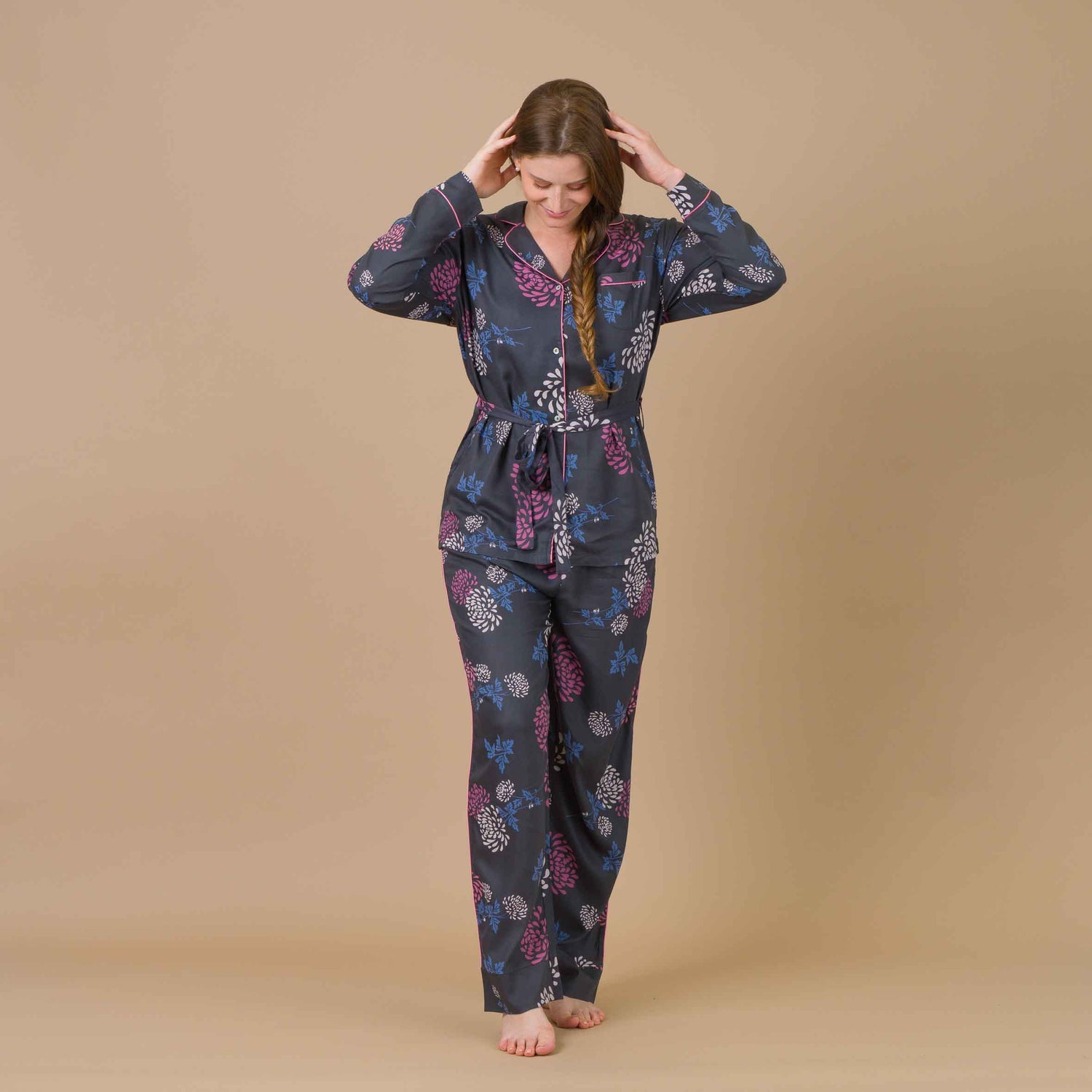 Pyjama Femme Boutonné en Viscose Imprimée GRIS ANTHRACITE
