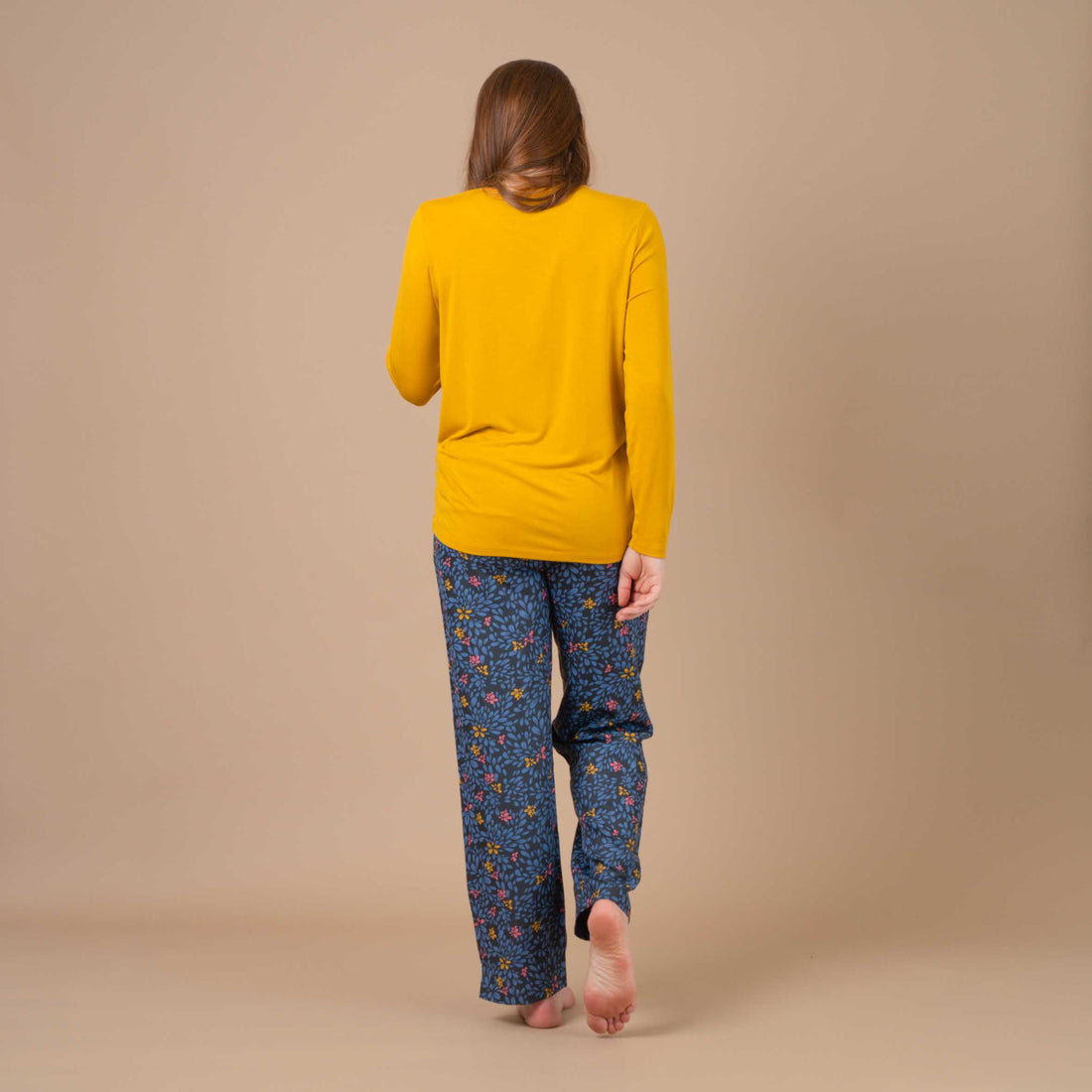 Pyjama Femme Boutonné en Maille Viscose Stretch Imprimée MARINE