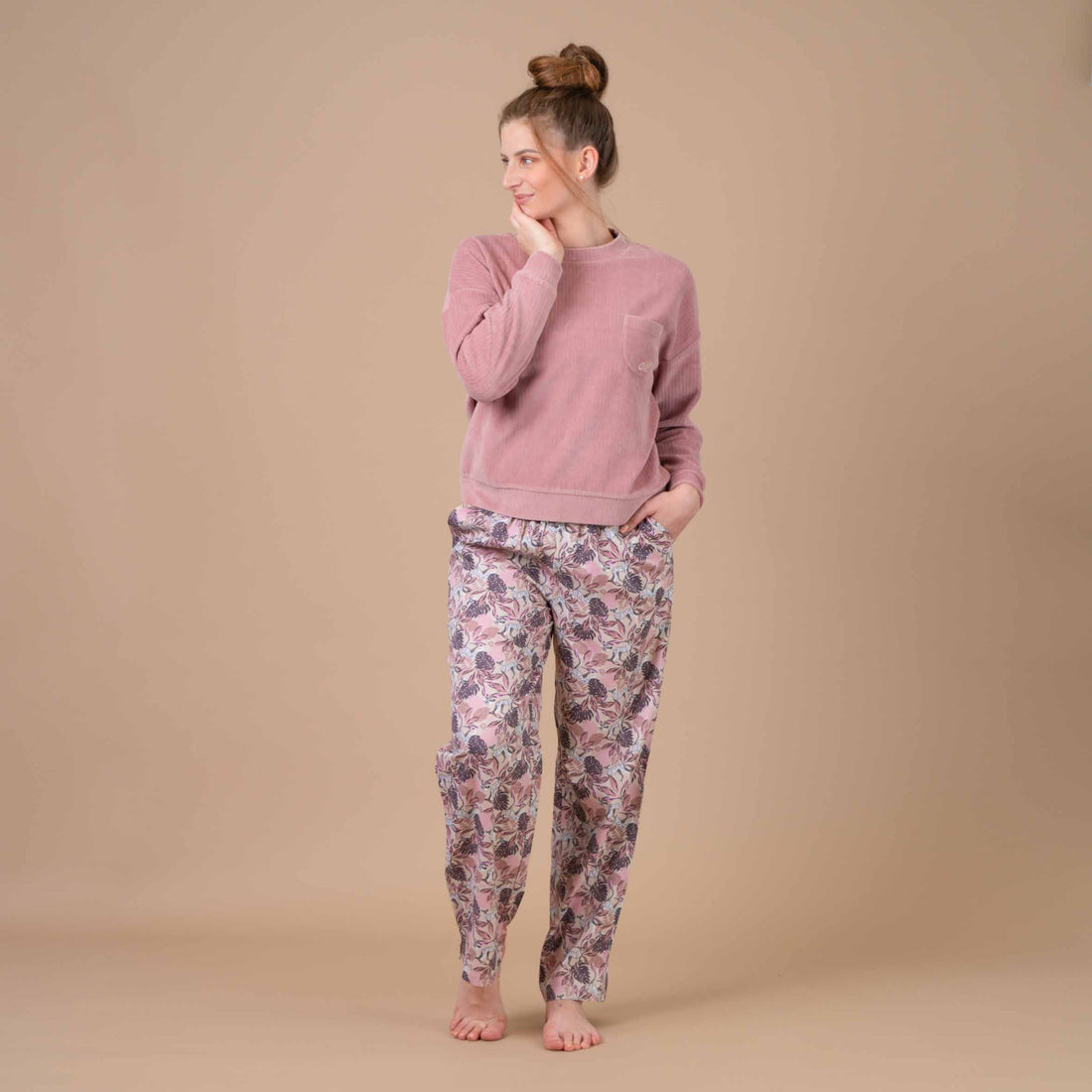 Ensemble Bi-Matière Femme Velours Cotelé + Chaîne et trame ROSE DF430