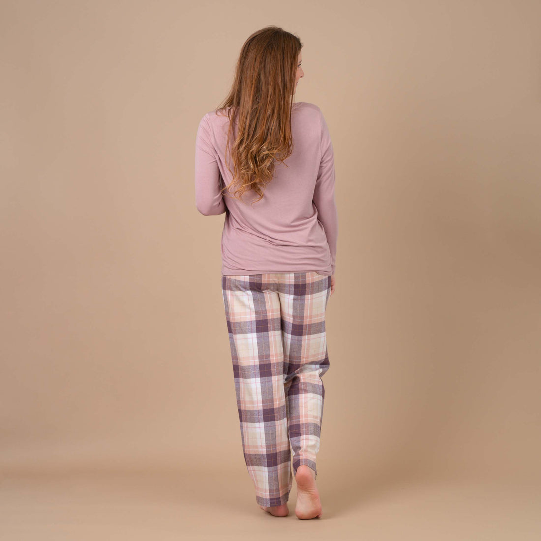 Pyjama Femme Col V en Maille Micromodal Stretch et flanelle ROSE