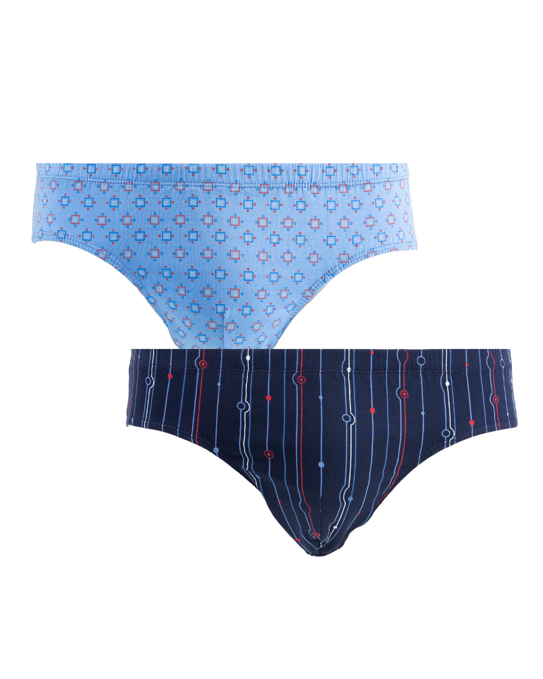 Ensemble de slips taille basse imprimés en coton mercerisé – Bleu Ciel et Bleu Marine.
