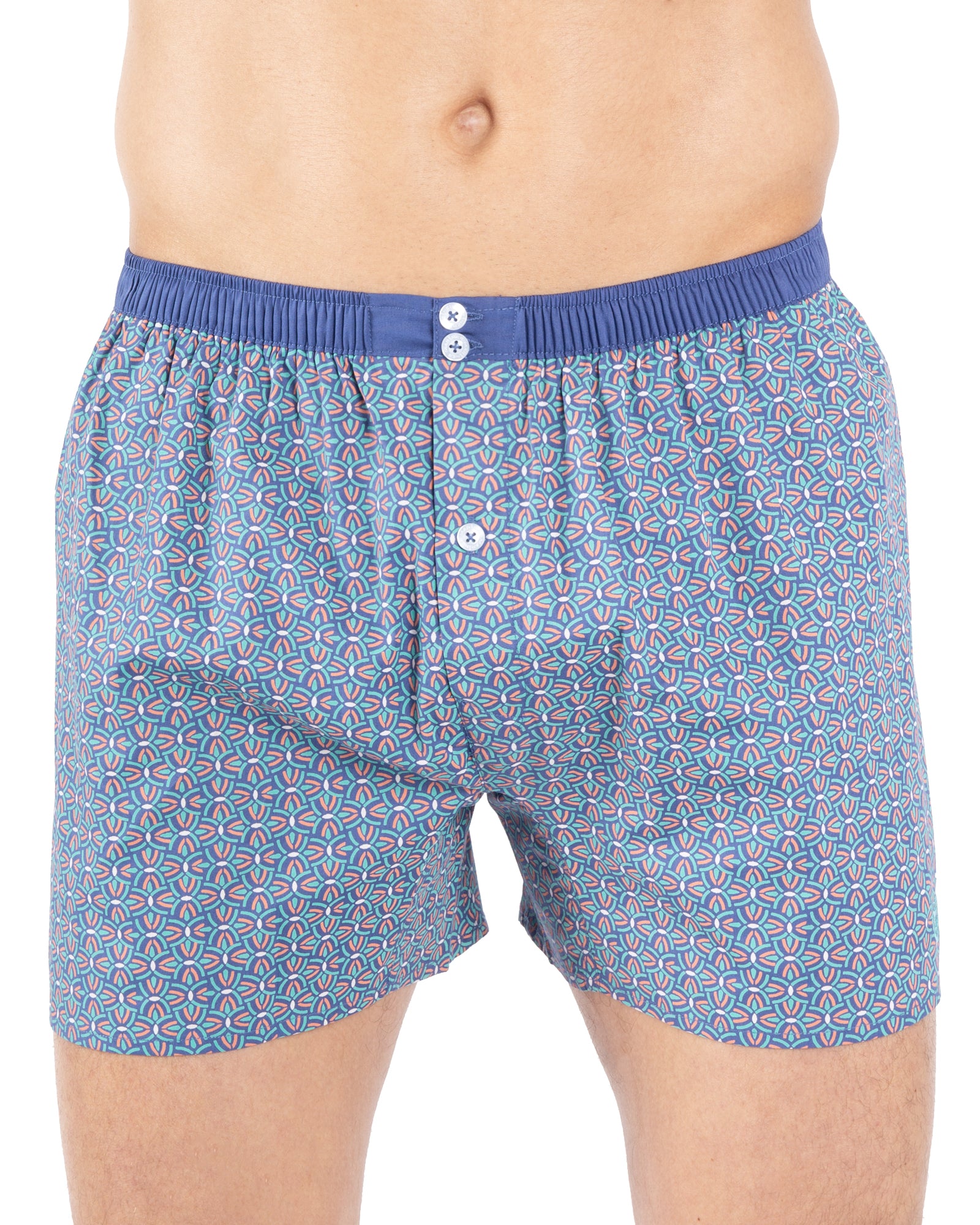 Calecon avec Slip Interieur en Popeline Pur Coton imprimee BLEU E325 Mariner underwear