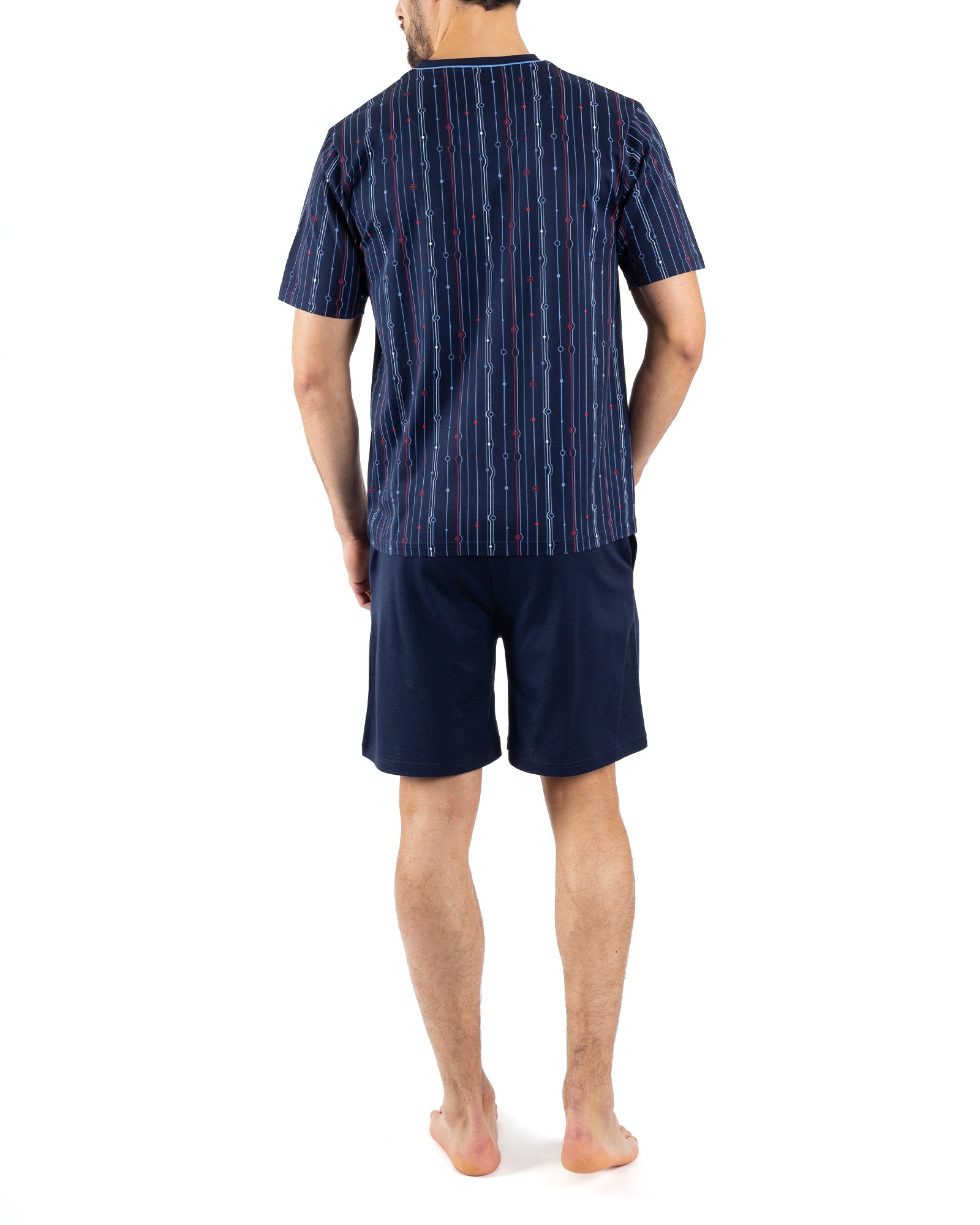 Pyjama Court Col V en Jersey de Coton Mercerisé Imprimé MARINE