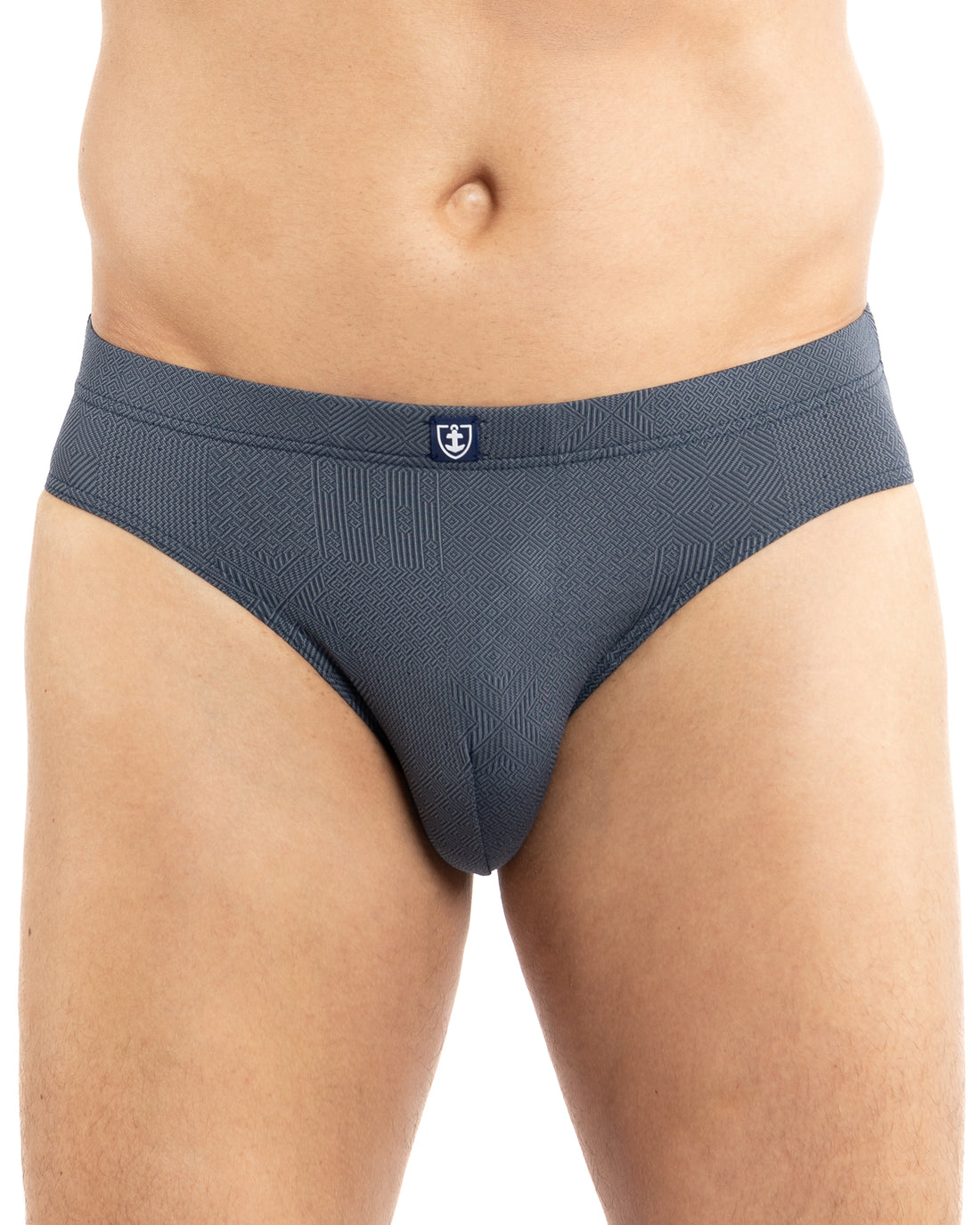 Slip taille basse jacquard gris avec ceinture en microfibre stretch pour un confort optimal.