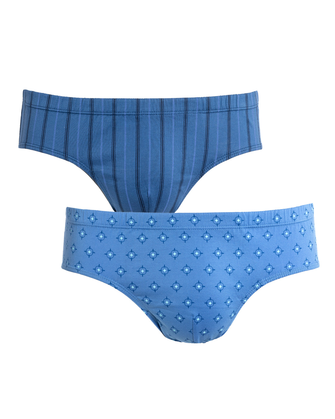 Pack de 2 slips taille basse bleu avec motifs assortis, en jersey de coton mercerisé.