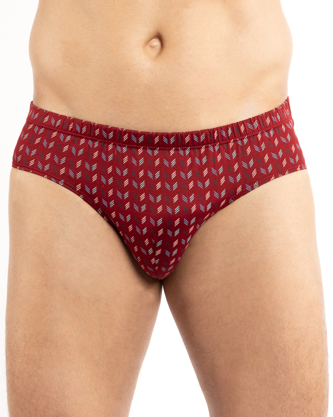 Slip taille basse bordeaux avec motifs imprimés, inclus dans un pack de 2 slips en coton léger.