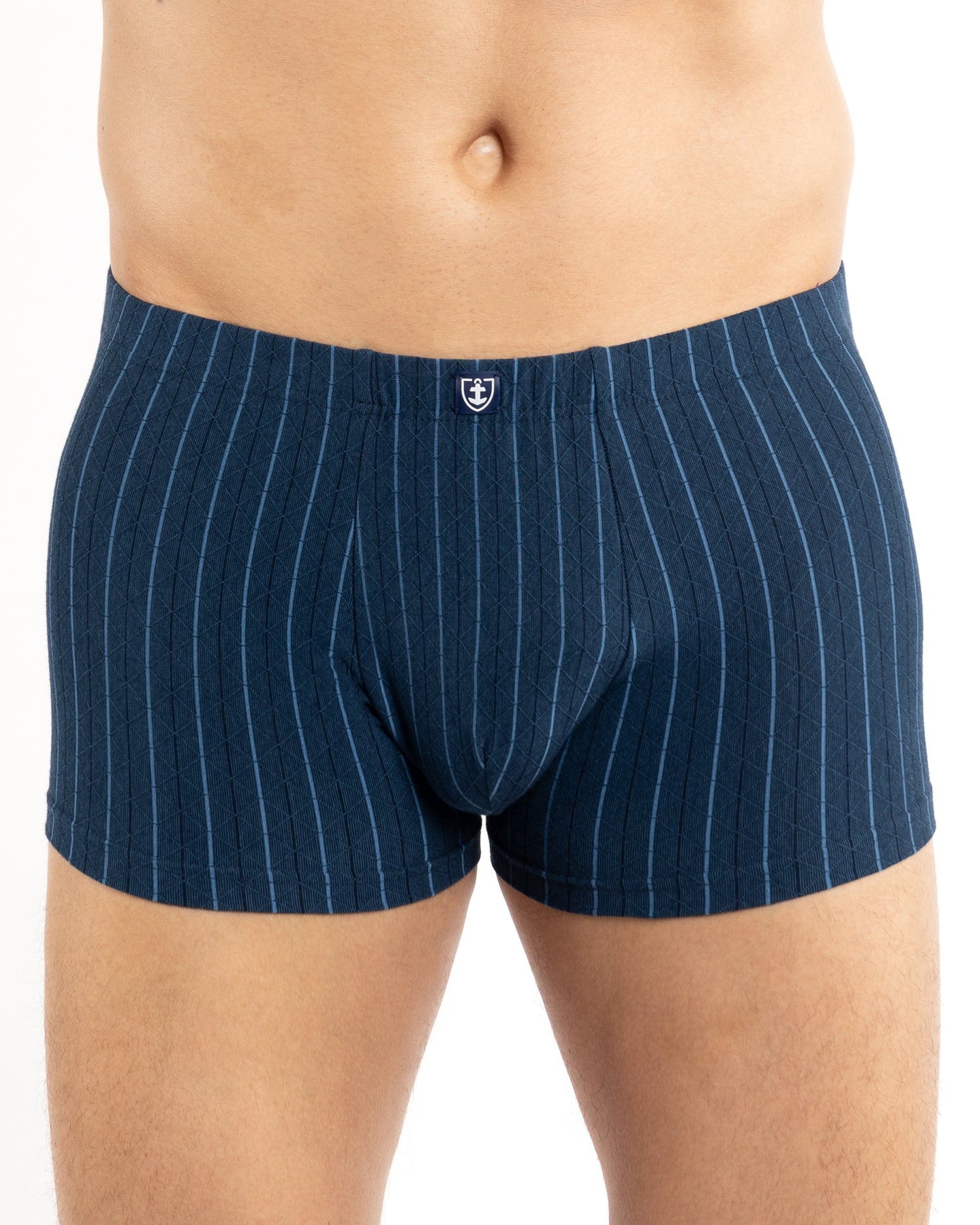 Shorty Microfibres rayures taille basse Ceinture enrobée Bleu F243