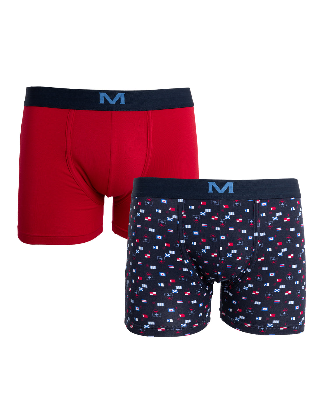 Lot de 2 Boxer Short en Coton BIO extensible MARINE et ROUGE - F249.2