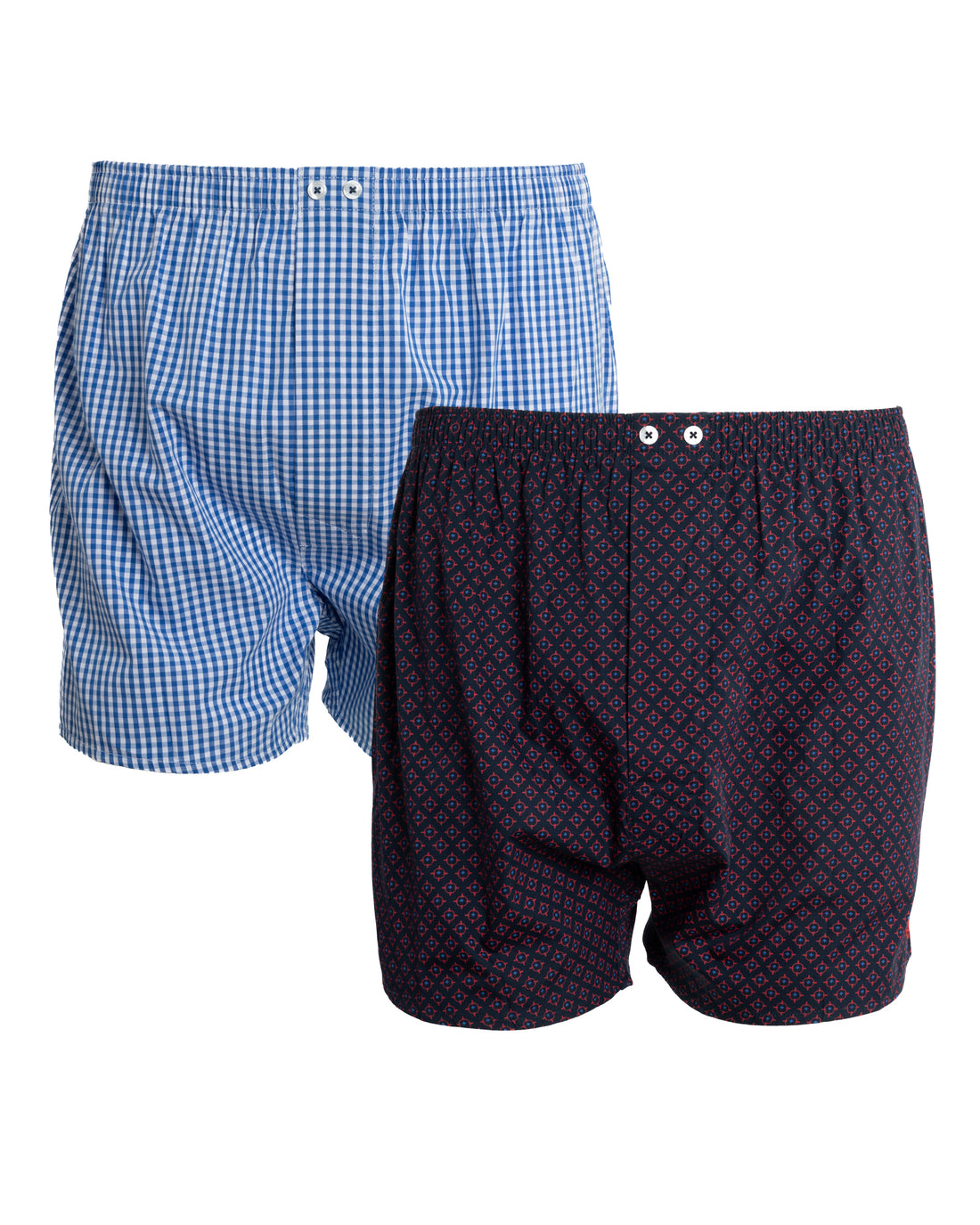 Pack of 2 Blue Pure Cotton Poplin Boxer Shorts with Paisley and Navy Patterns