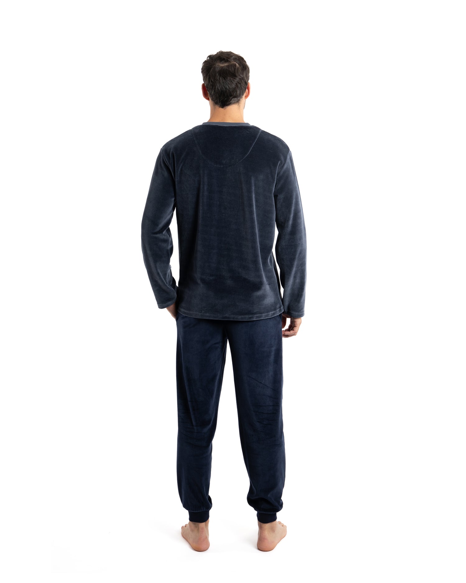 Pyjama homme col V en VELOURS Anthracite F403