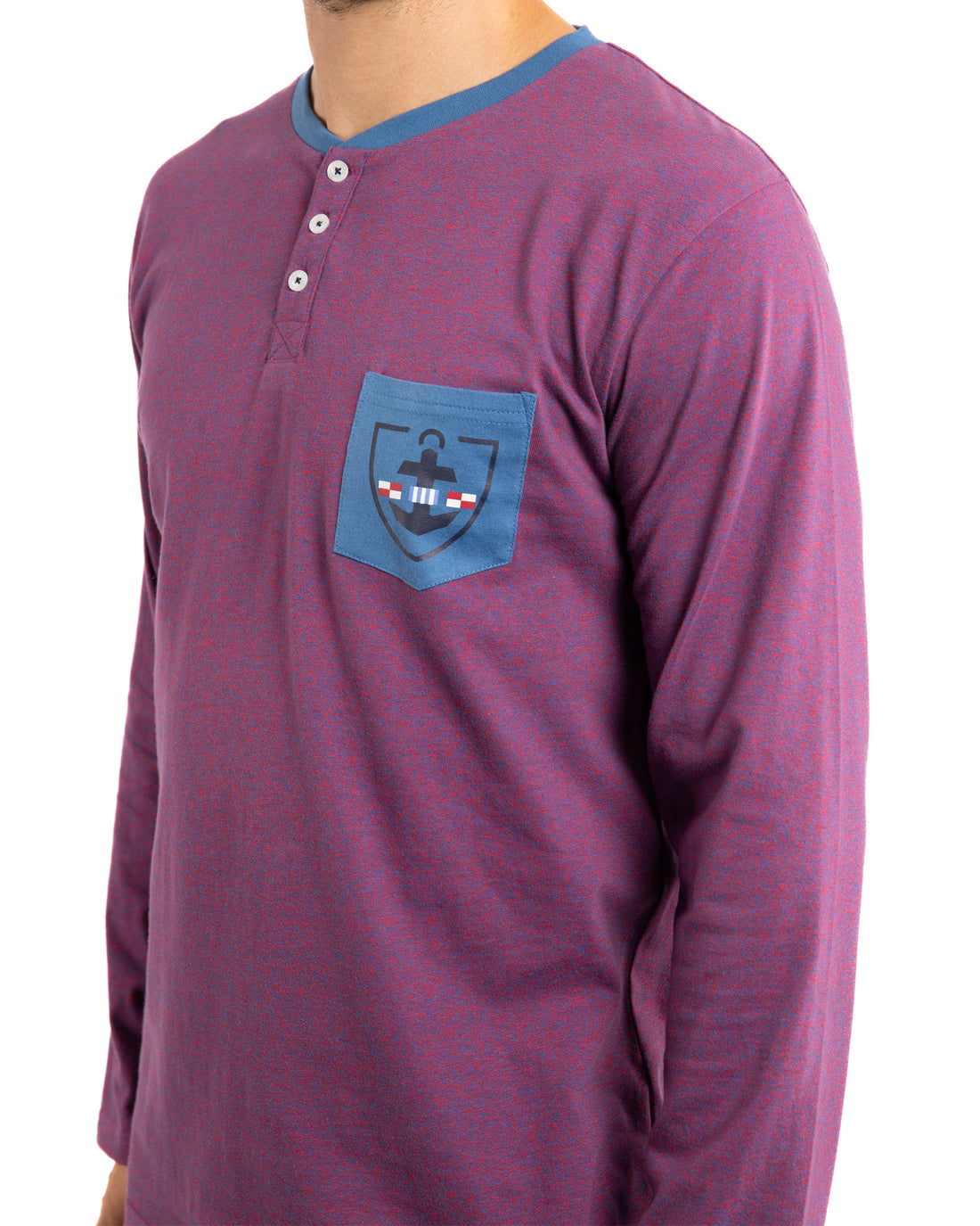 Pyjama homme Col boutonné en Jersey de coton Bleu et Bordeaux F481