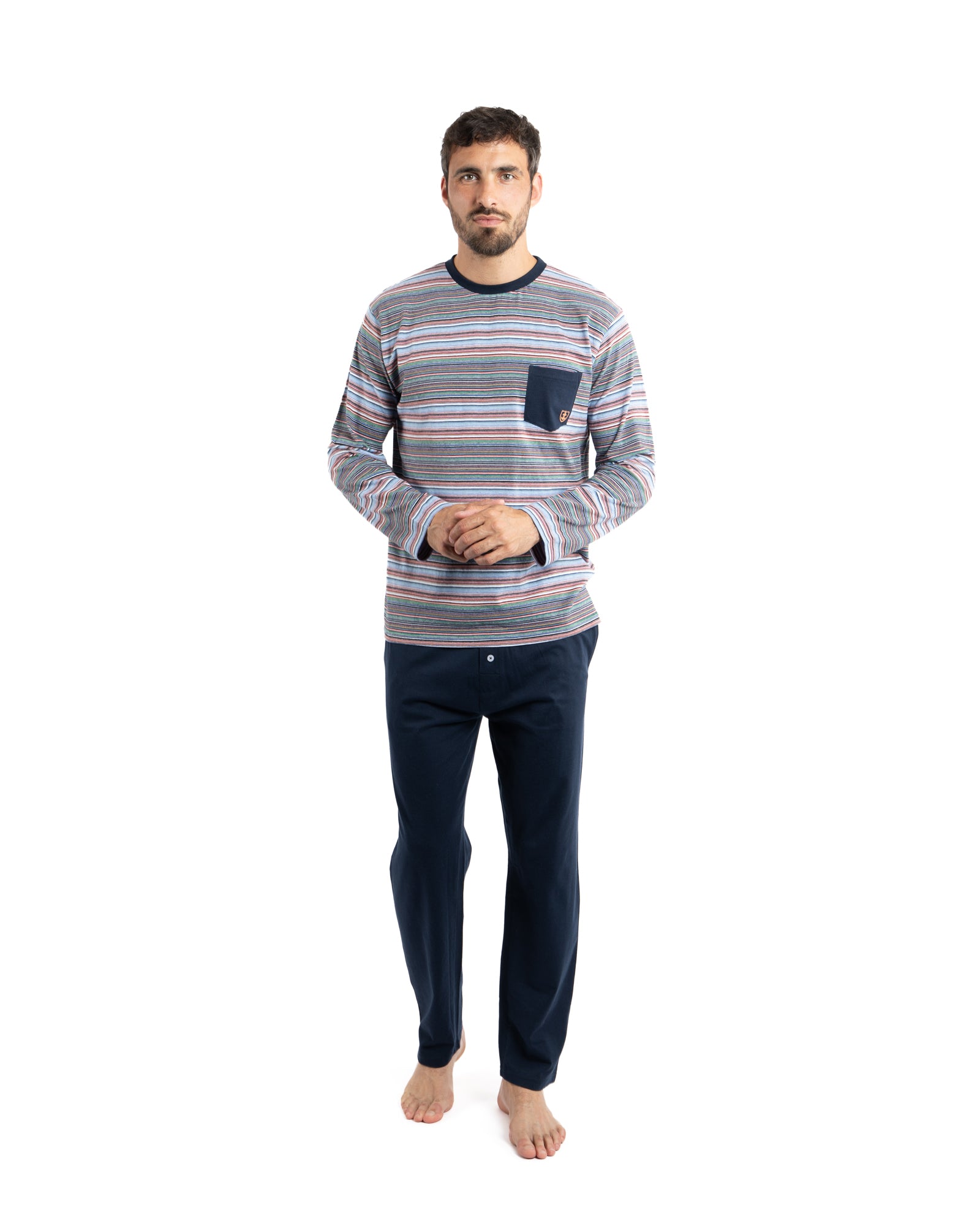 Pyjama pour homme Col Rond en pur coton marine F484