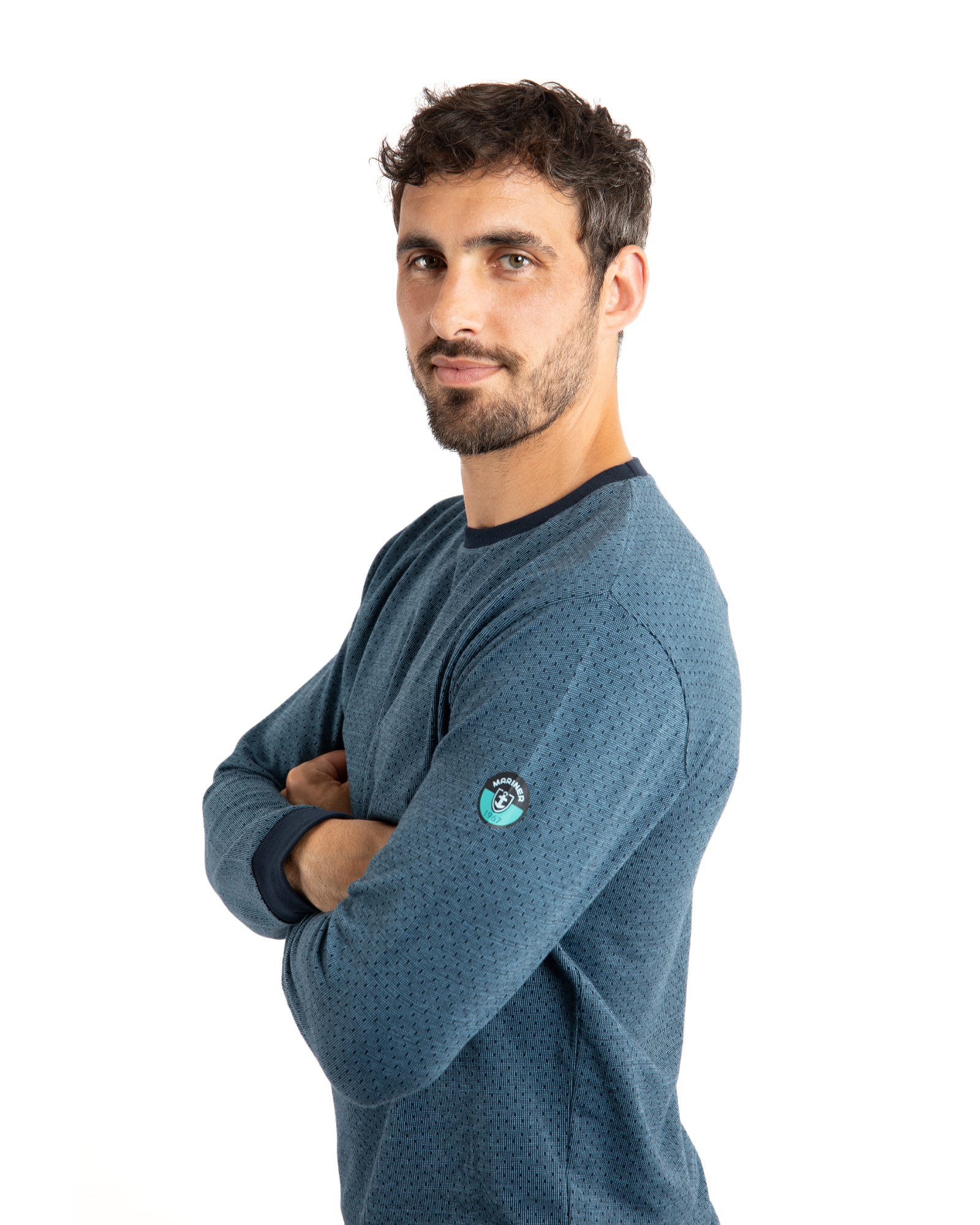 Pyjama homme Col rond maille jacquard en coton Marine F487