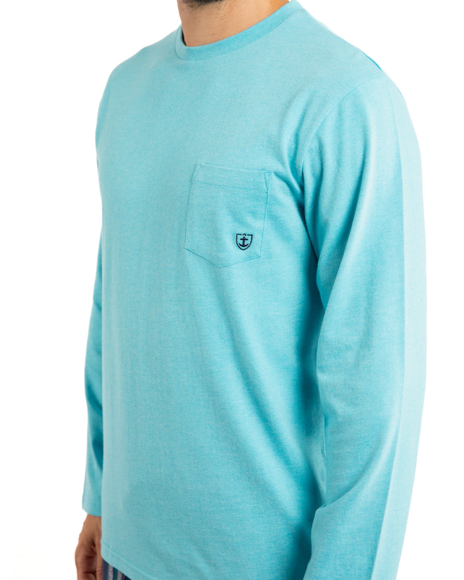 Pyjama Chaud Bi-matière Jersey Pur Coton et flanelle Turquoise F490