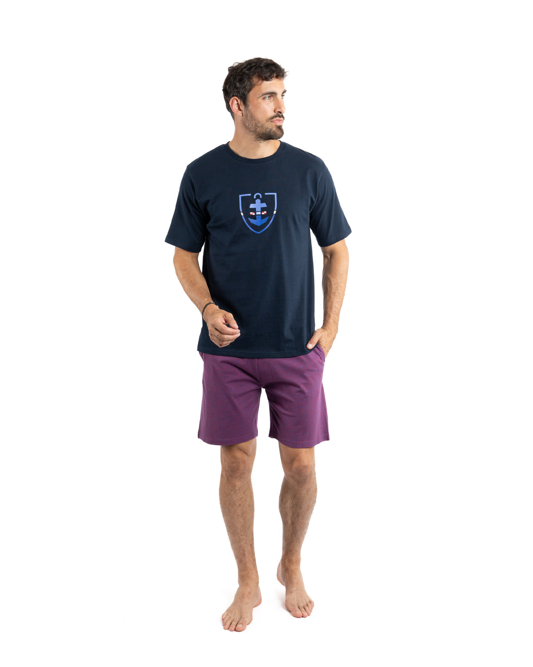 Pyjacourt homme Col Rond en Jersey de Coton marine F566