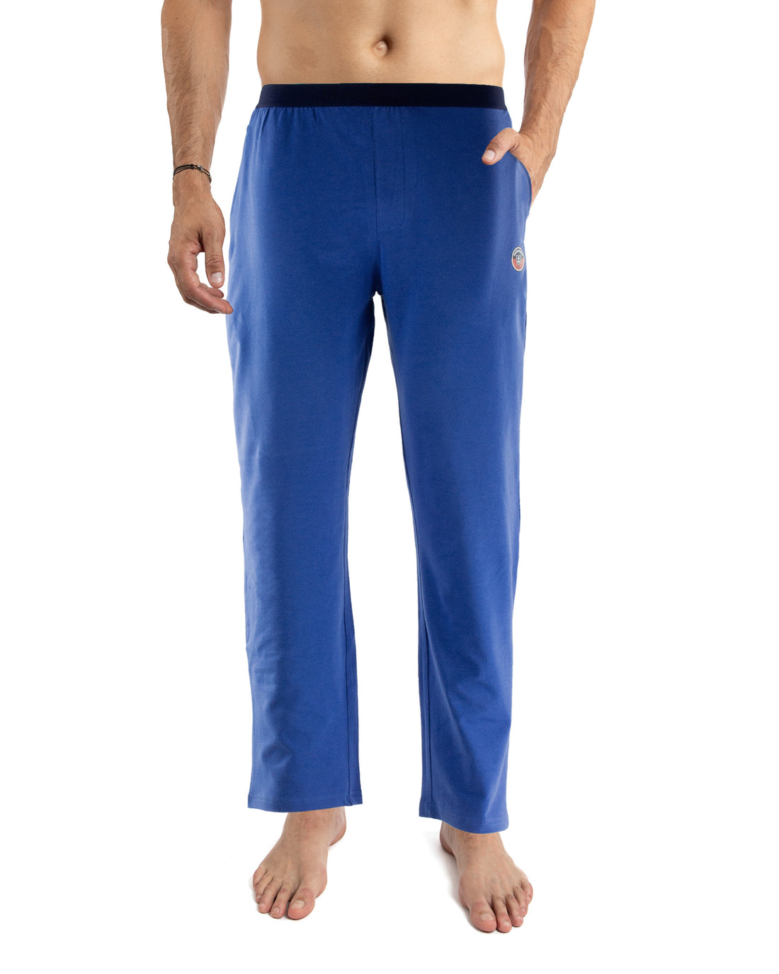 Pantalon en jersey de coton pour homme avec ceinture jacquard Indigo F832