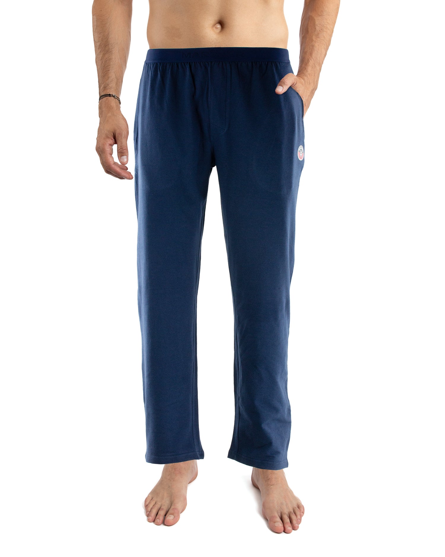 Pantalon homewear en jersey de coton peigné avec ceinture Marine F832